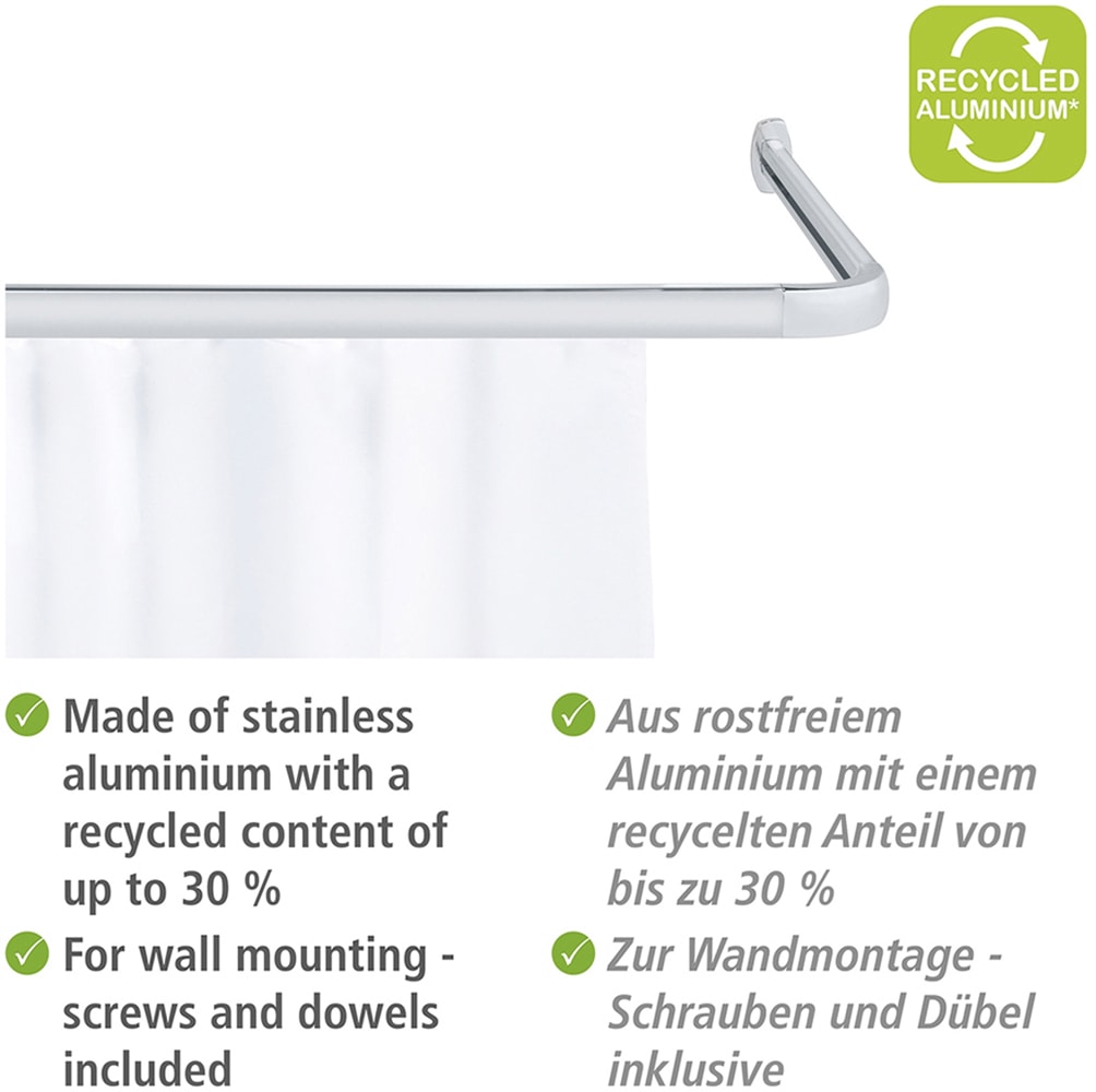 WENKO Winkelstange »Modell Era« Winkelschiene aus Aluminium für Duschvorhänge, inkl. 16 Spezialgleiter