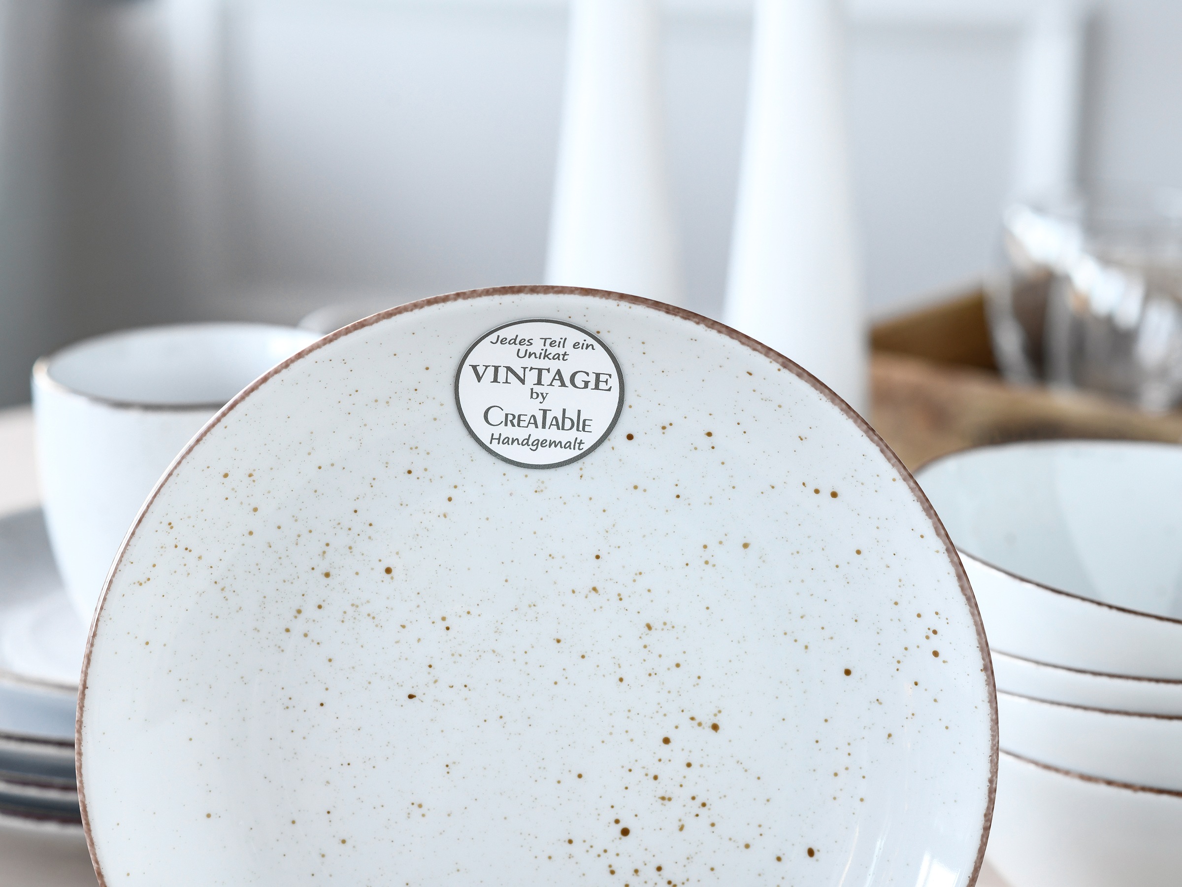 CreaTable Teller-Set »Vintage, Teller Set 12-tlg.« Naturverbundenes Design, Handgemalt