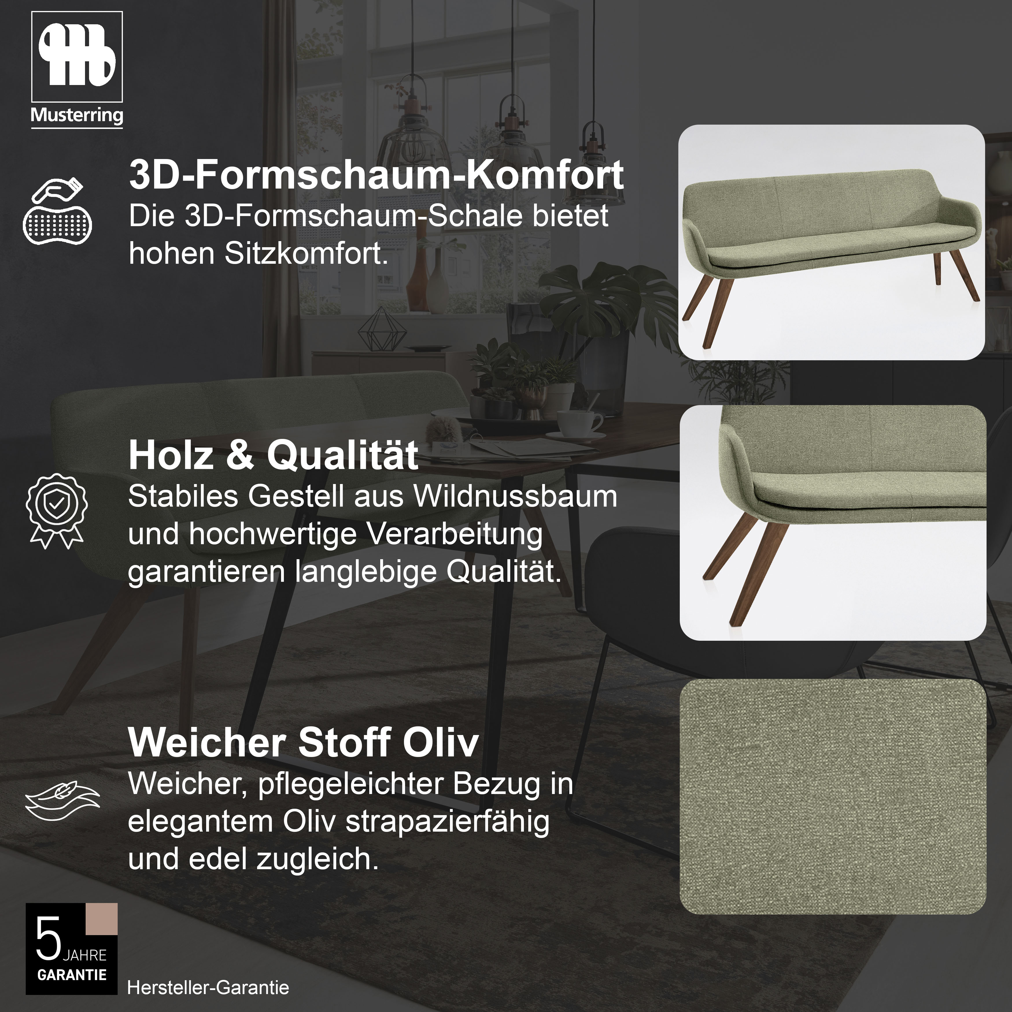 Thumbnail - Musterring Essbank "Tavia" Stativgestell Wildnussbaum massiv geölt, Breite 180, 200 oder 220 cm