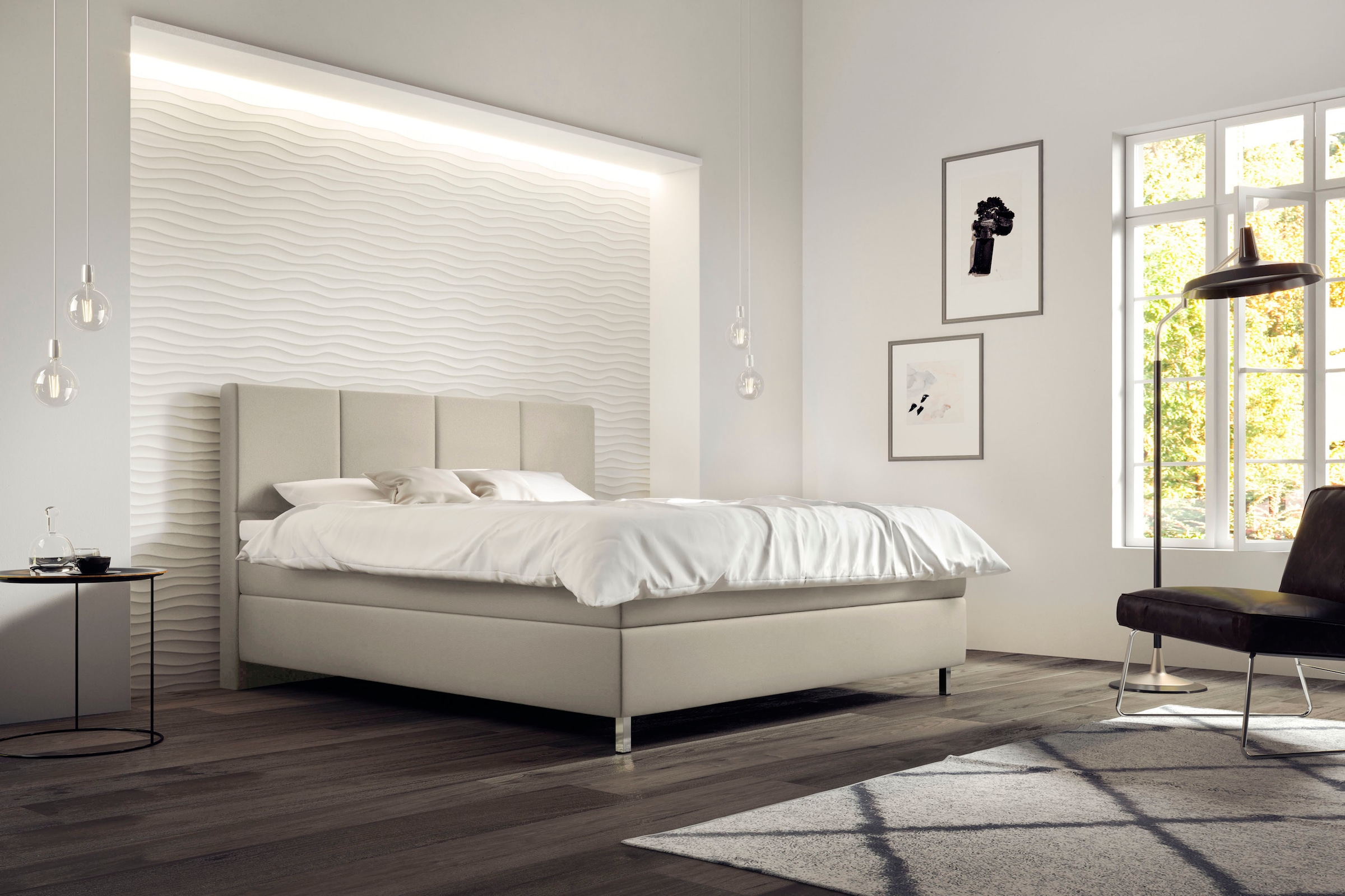 Schlaraffia Boxspringbett »Saga«, GELTEX® Next Topper, Metallfuß in Chrom, niedriges Kopfteilhöhe 113 cm