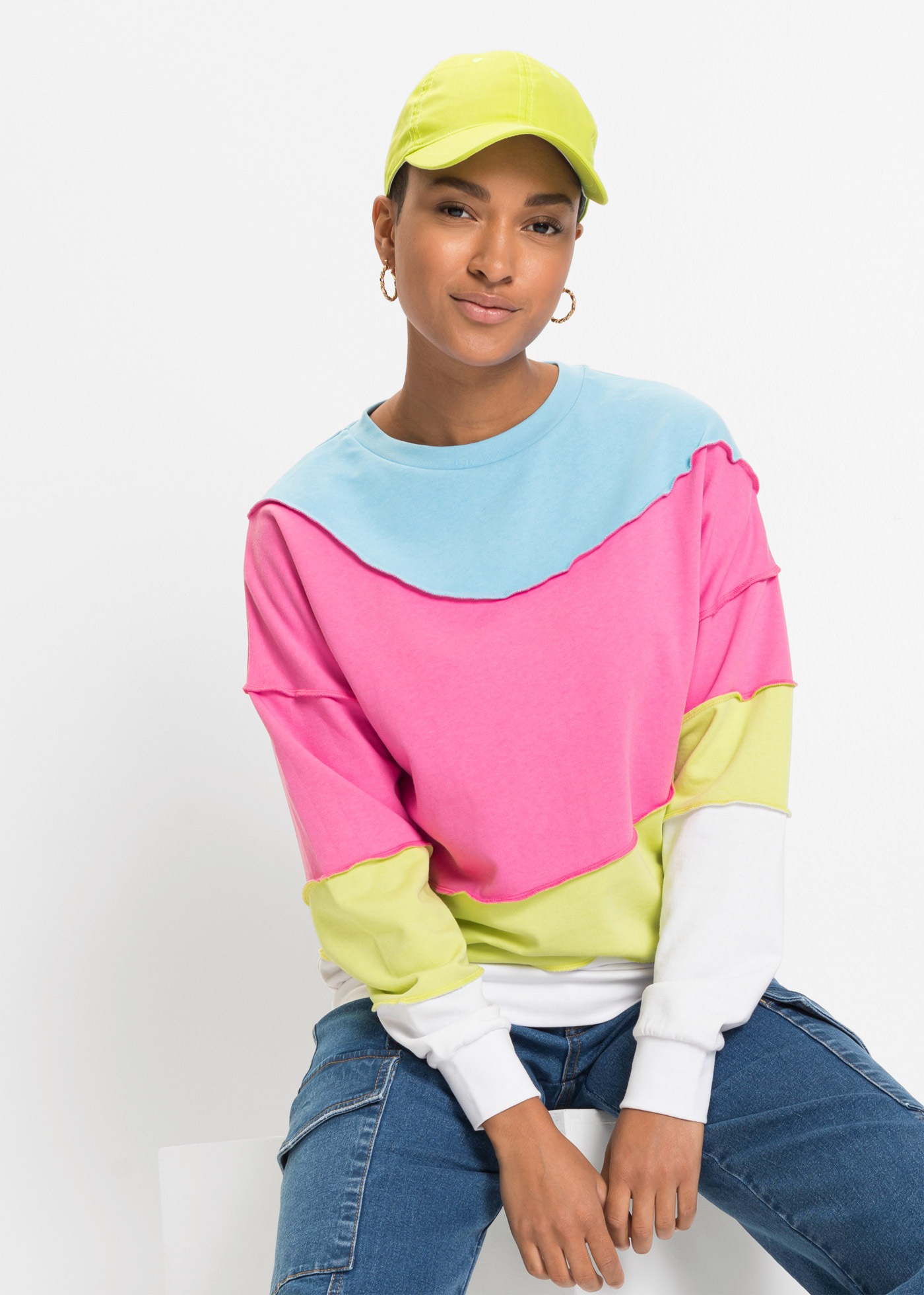 bonprix Sweatshirt, Oversize-Passform, Langarm, aus Baumwolle und Polyester günstig online kaufen