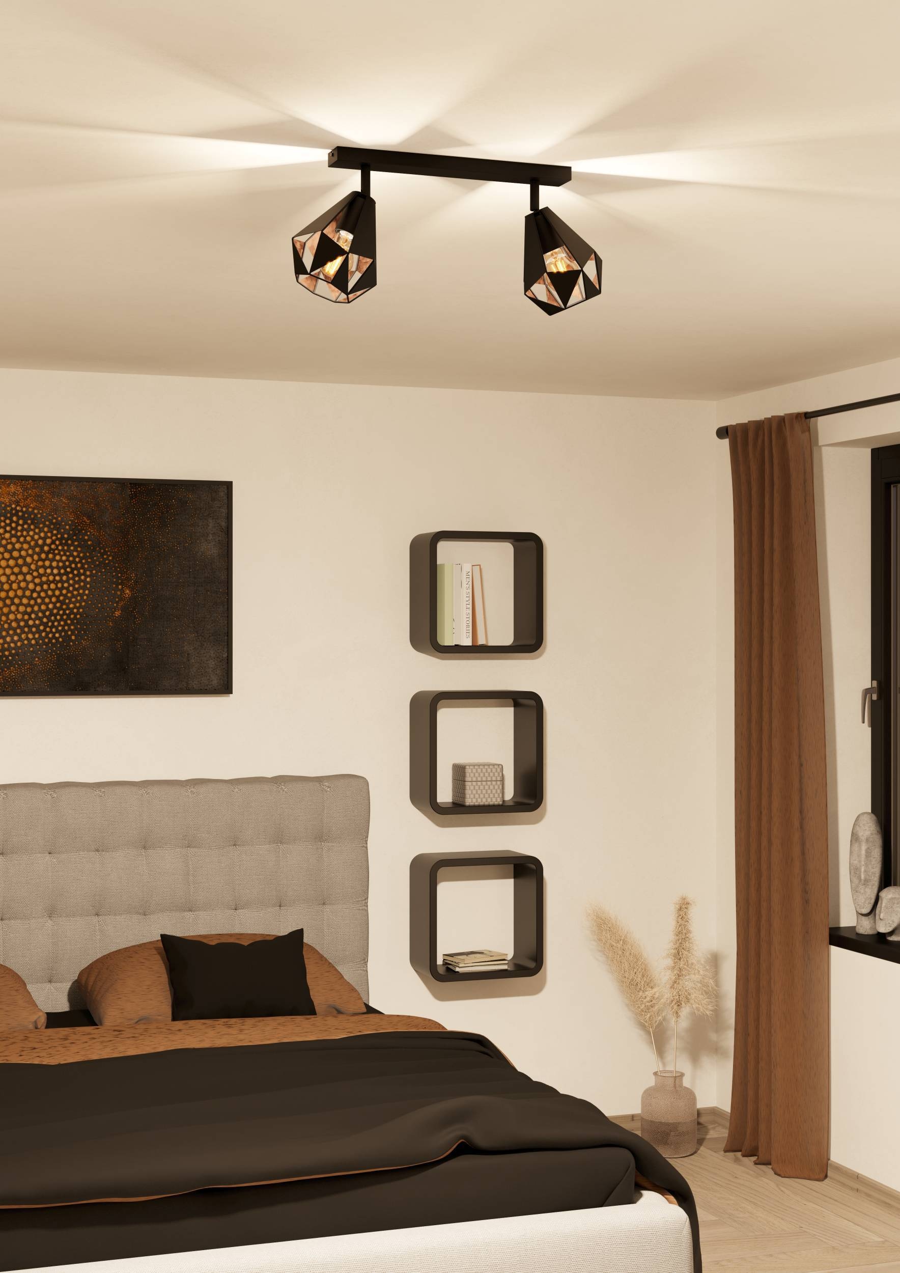 EGLO Deckenleuchte »Carlton 7 Deckenlampe, stahl, Vintage, Industrial Retro, E27, Lampe« E27 1 Stk. CARLTON 7 - Schwarz, Kupfer - L42 x B16 x H25,5 cm - IP20