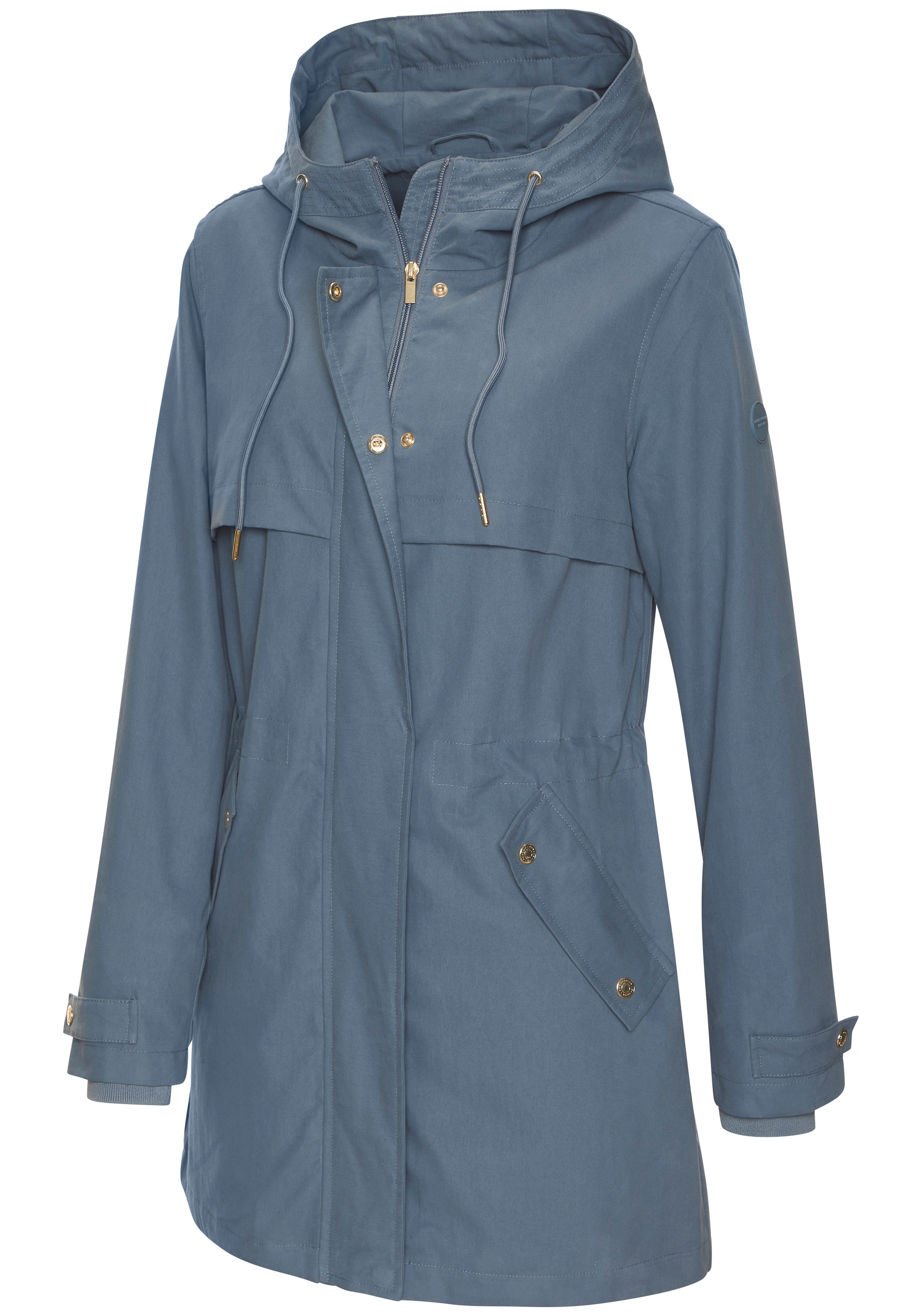 French Connection Outdoorjacke mit Kapuze Saumschlitz mit Druckknöpfen auf der Rückseite