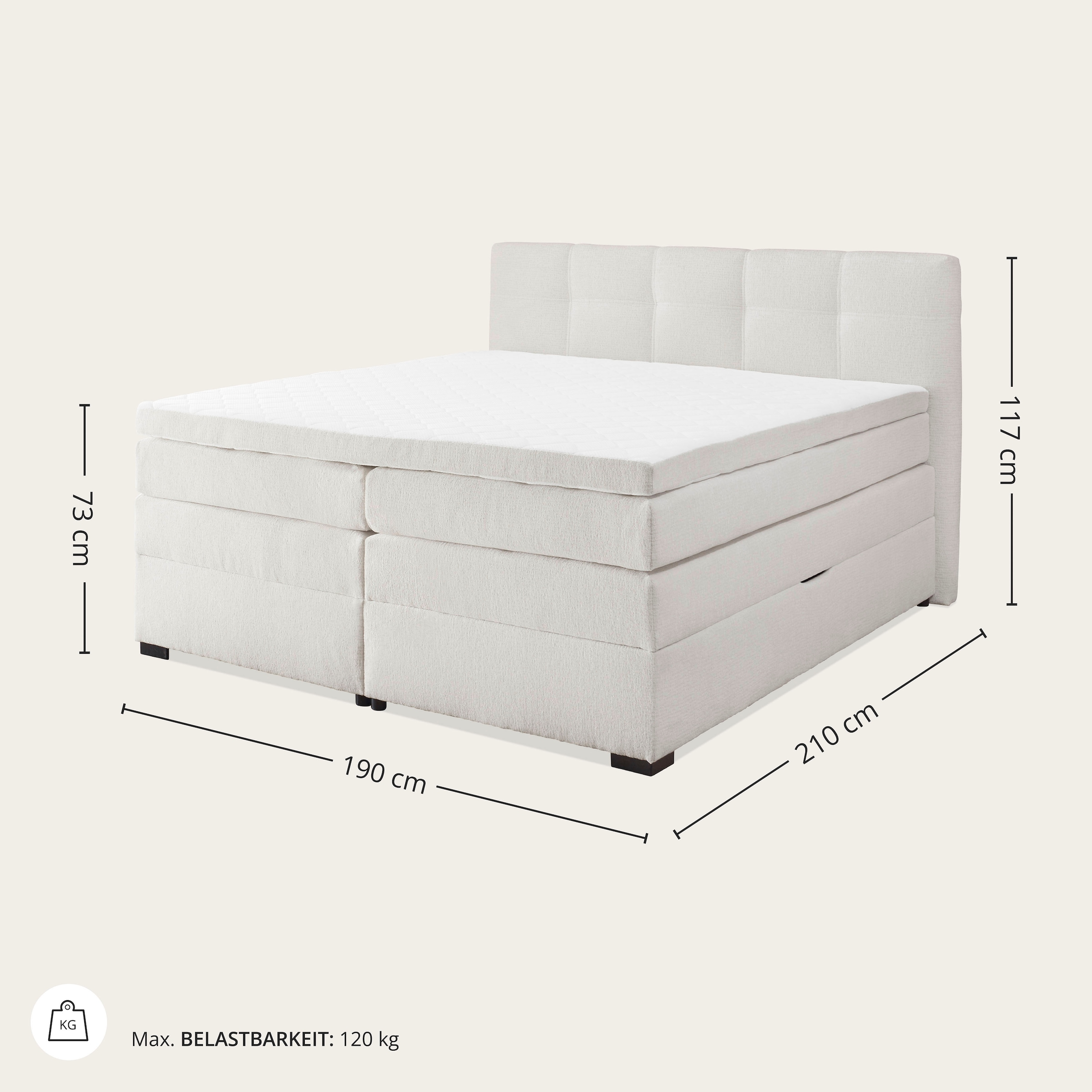 ED EXCITING DESIGN Boxspringbett »Fanes 3 Boxspringbett mit Bettkasten und Viscomix-Topper« 5 Stk. tlg. 7cm Viscomix-Topper, 2 Bettkästen, H3 Tonnentaschen-Federkern Matratze