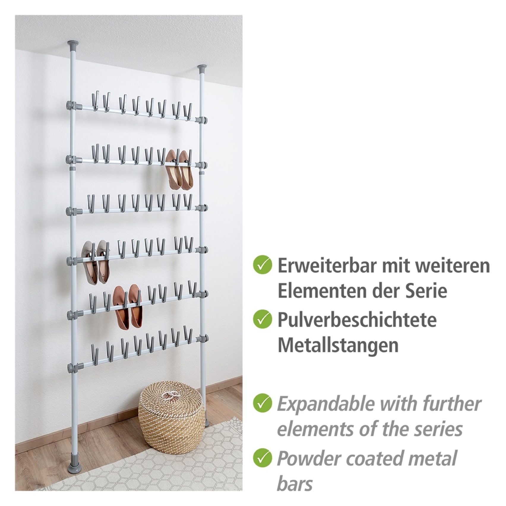 WENKO Schuhregal »Modell Herkules Shoes«, Teleskopregal für 48 Paar Schuhe, zum Klemmen ohne Bohren, verstellbar
