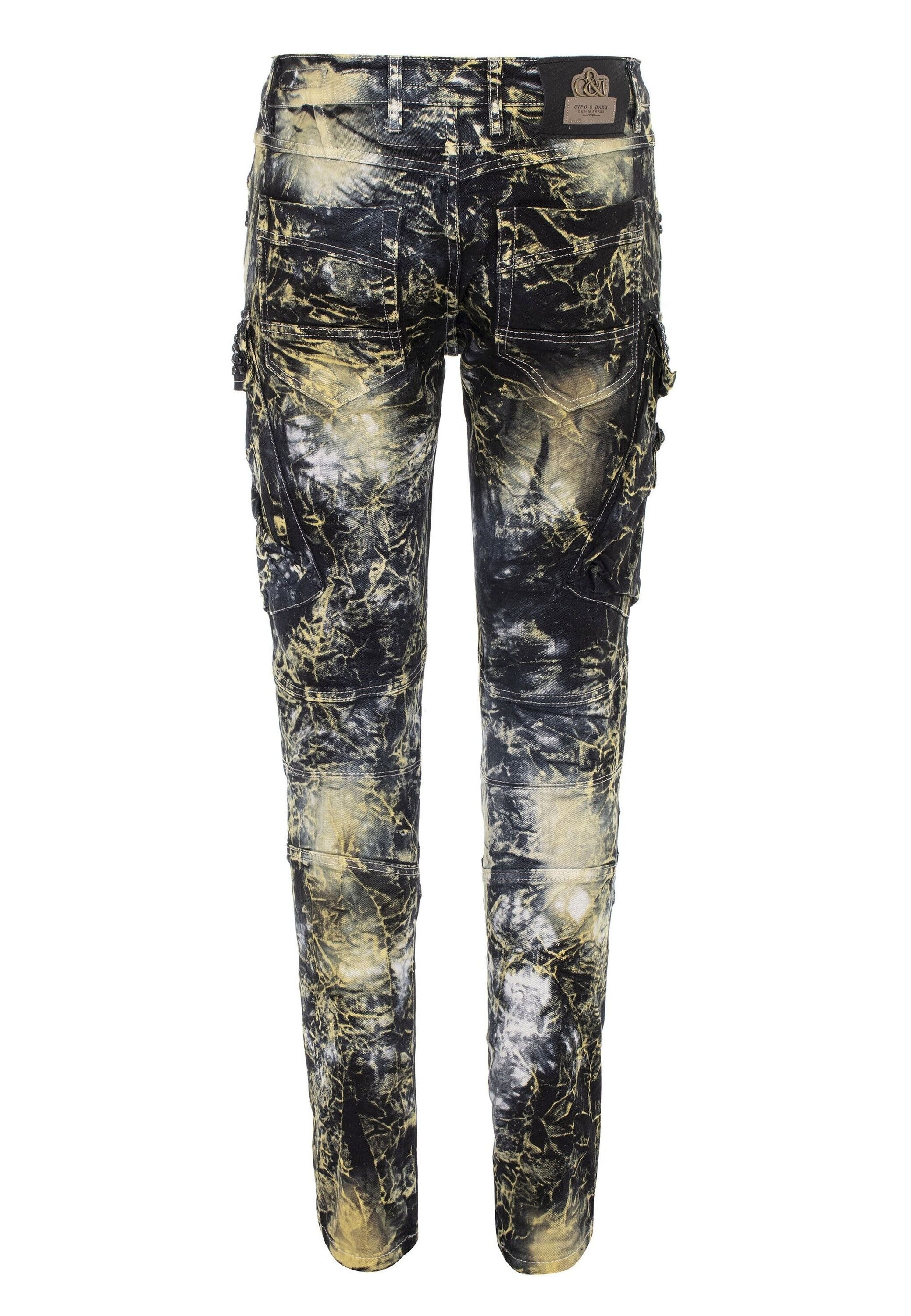 Regular-fit-Jeans CIPO & BAXX "Jeans", Herren, Gr. 38, Länge 32, schwarz (schwarz, gelb), 98% Baumwolle, 2% Elasthan, bedruckt, Basic, regular fit lang, Jeans, in Regular Fit, CD-494 3