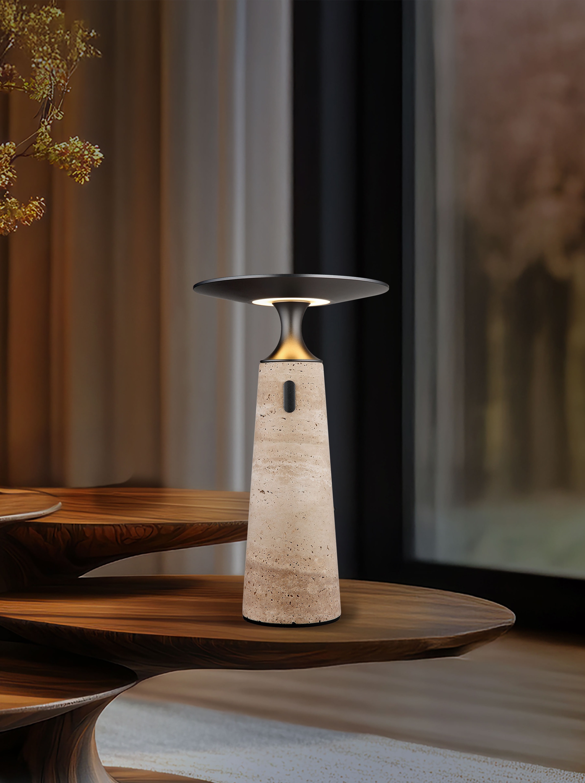 GLOBO LIGHTING LED Tischleuchte »TRAVERTIN« LED-Modul 1 Stk. Warmweiß Travertinstein Sockel