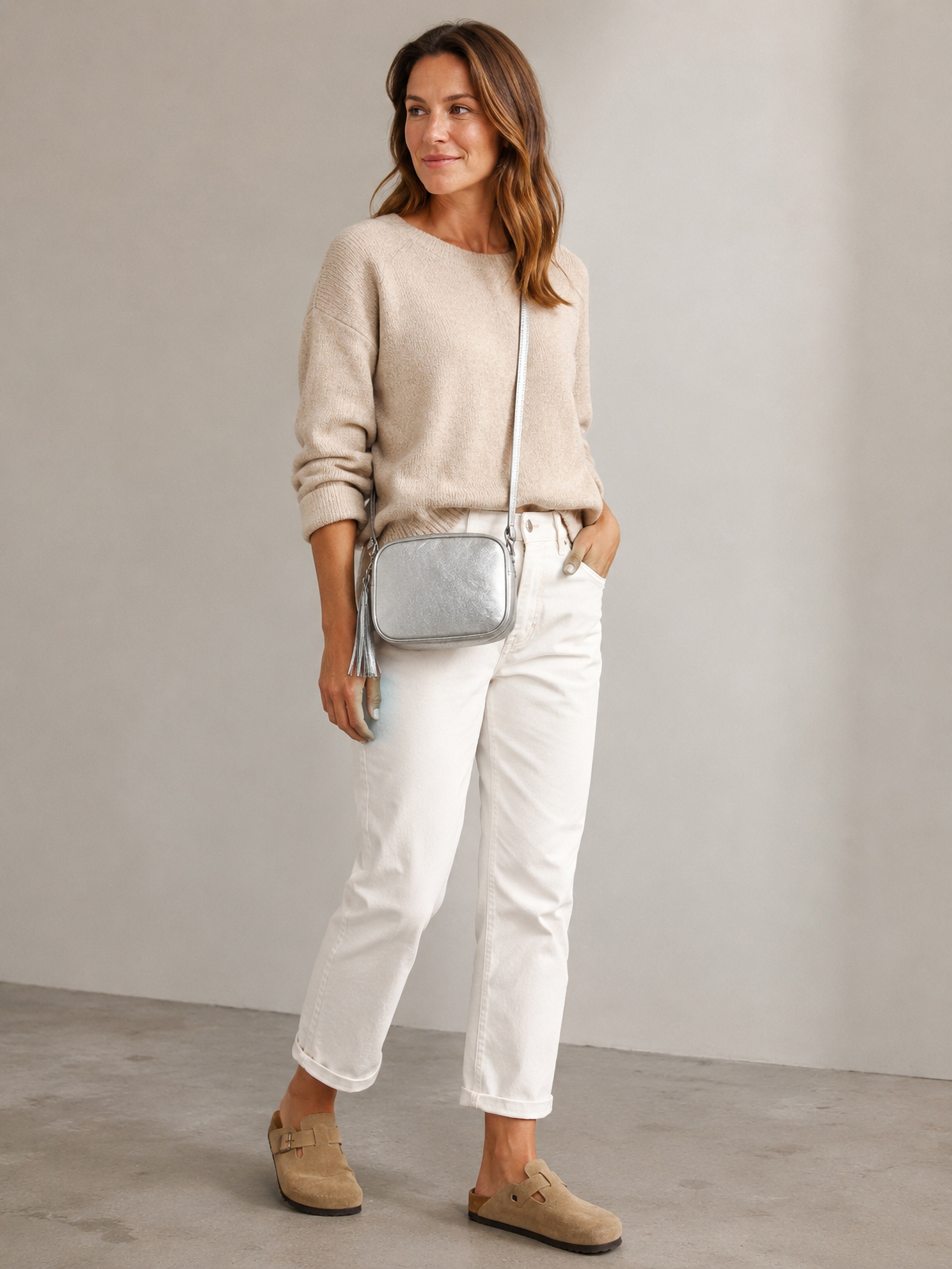 COLLEZIONE ALESSANDRO Umhängetasche »Silber« metallic Leder mit Quaste
