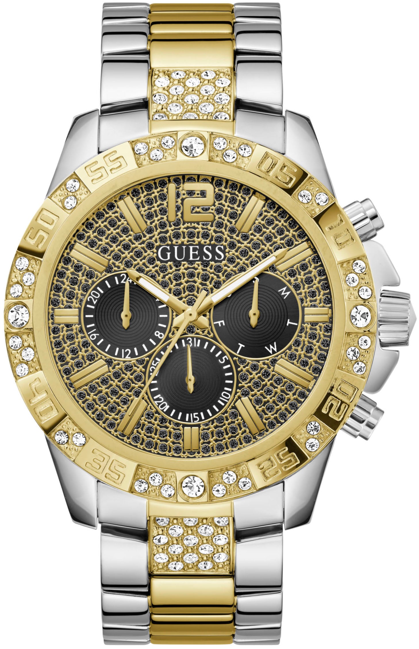 Guess Multifunktionsuhr »MAJESTIC«, Quarzuhr, Armbanduhr, Herren, Datum, 12/24-Std.-Anzeige,Kristallsteine