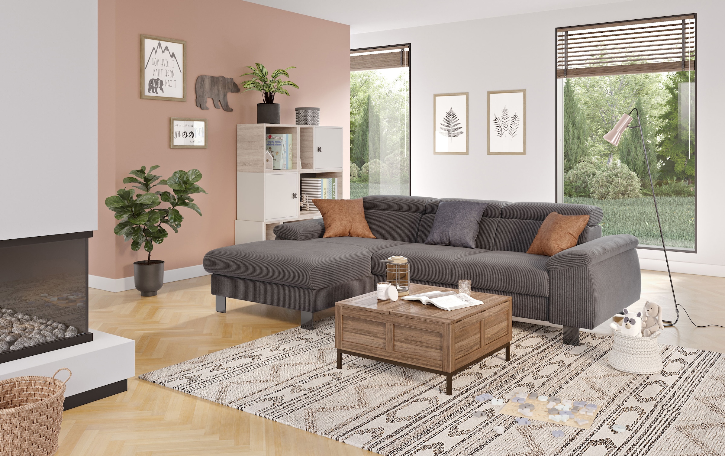 COTTA Ecksofa "Komaris L-Form, B: 244 cm" mit Kopfteilverstellung, optional Schlaffunktion, Bettkasten & Licht
