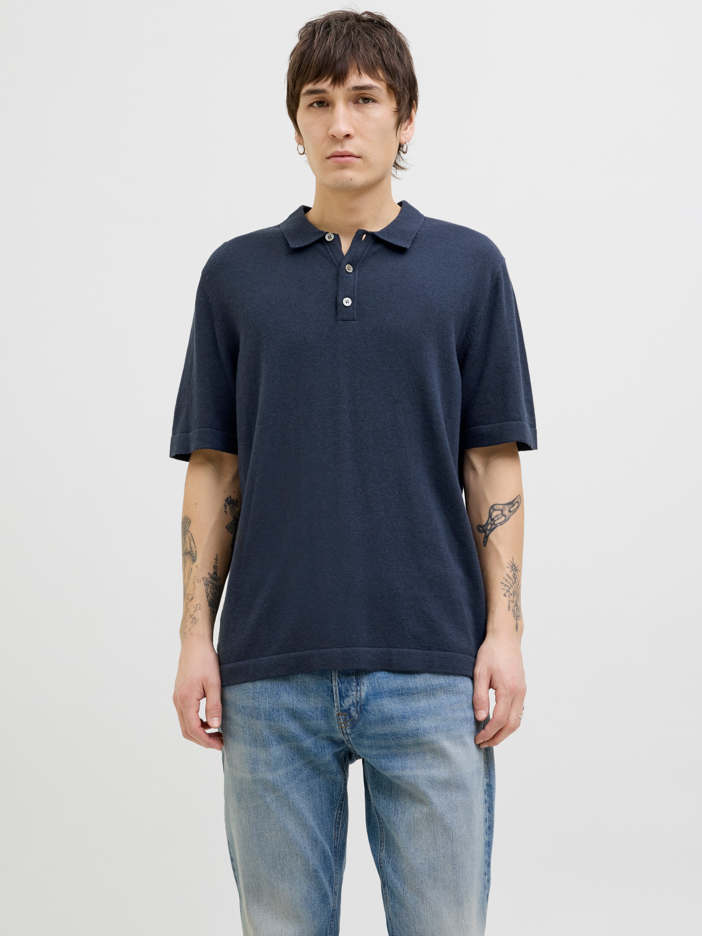 Jack & Jones Kurzarmpullover "JJEEMIL KNIT RELAXED POLO SS SN", mit Polo Kragen