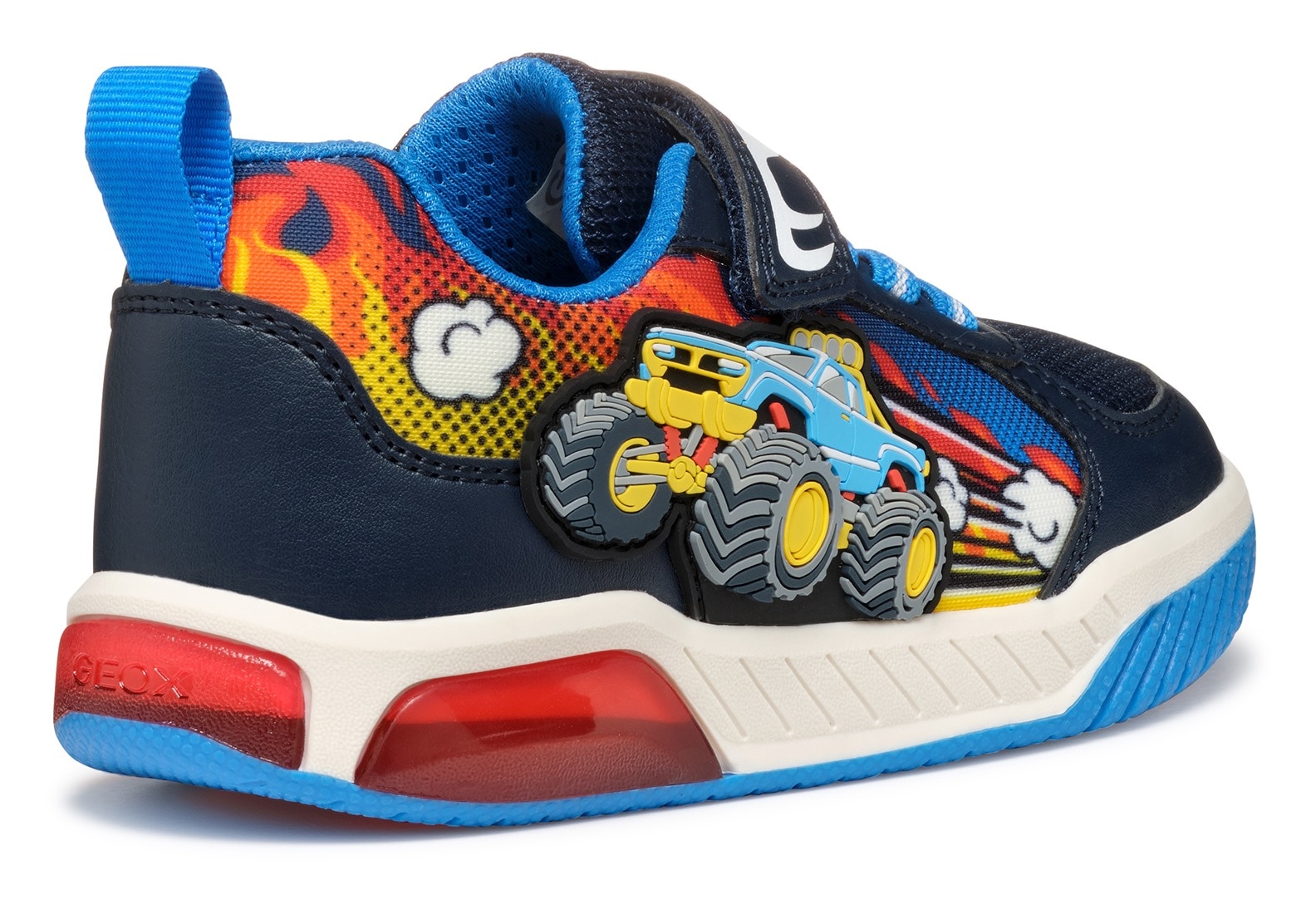 Geox Sneaker »J INEK BOY Blinkschuh«, Kindergartenschuh, Klettschuh mit Fahrzeug Motiv