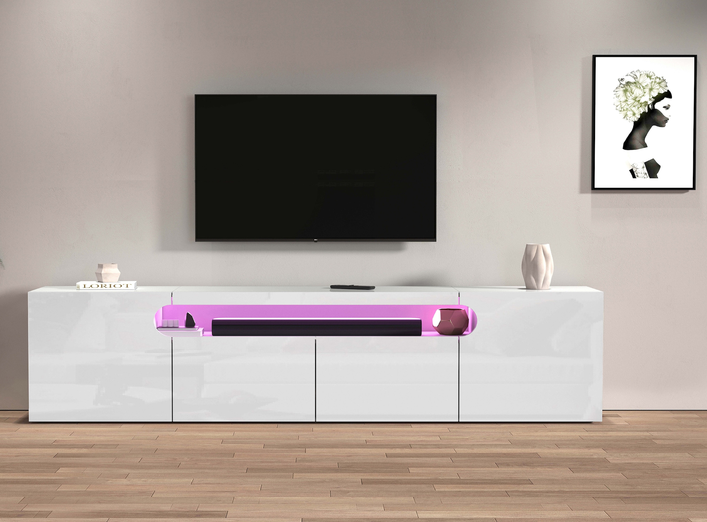 Home affaire Lowboard "REAL TV-Möbel, 240 cm breit, 40/60 cm hoch, Hochglan günstig online kaufen
