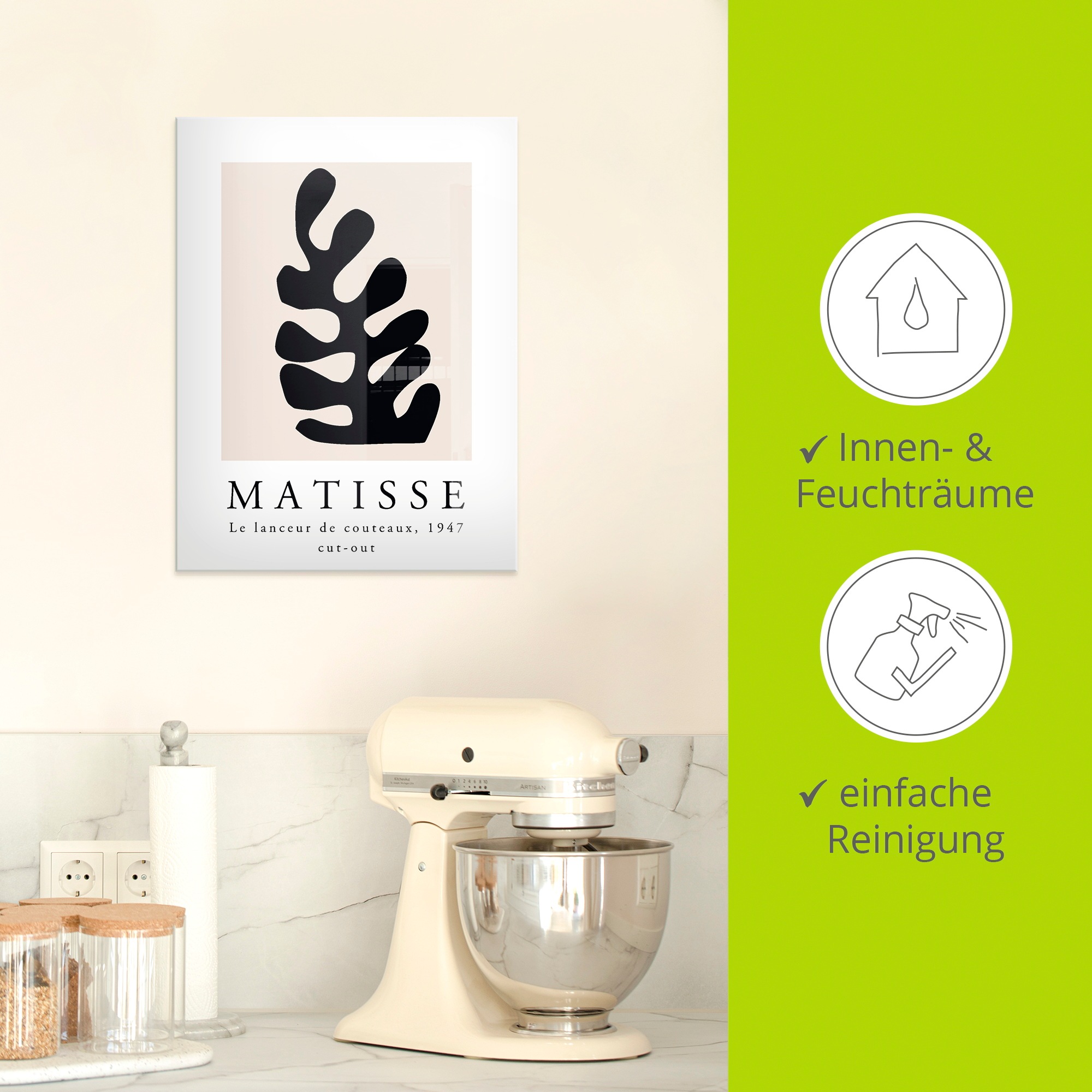 Artland Glasbild »Matisse der Messerwerfer - schwarz« Muster 1 Stk. tlg. in verschiedenen Größen