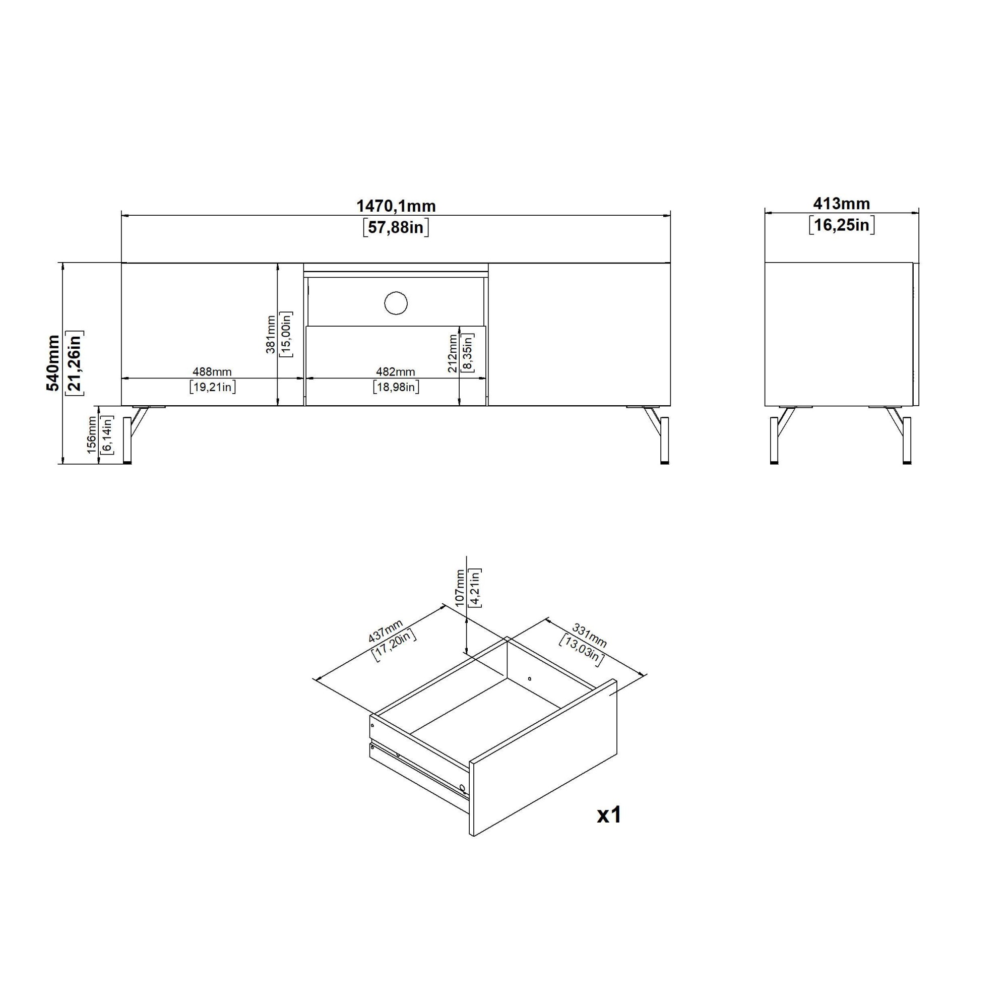 INOSIGN TV-Board »Bergen TV-Möbel, Fernsehtisch, TV-Unit, Media-Möbel, Sideboard,«, 2 Türen, verstellbaren Böden,1 Schublade, Kabelmanagement, B:147 cm
