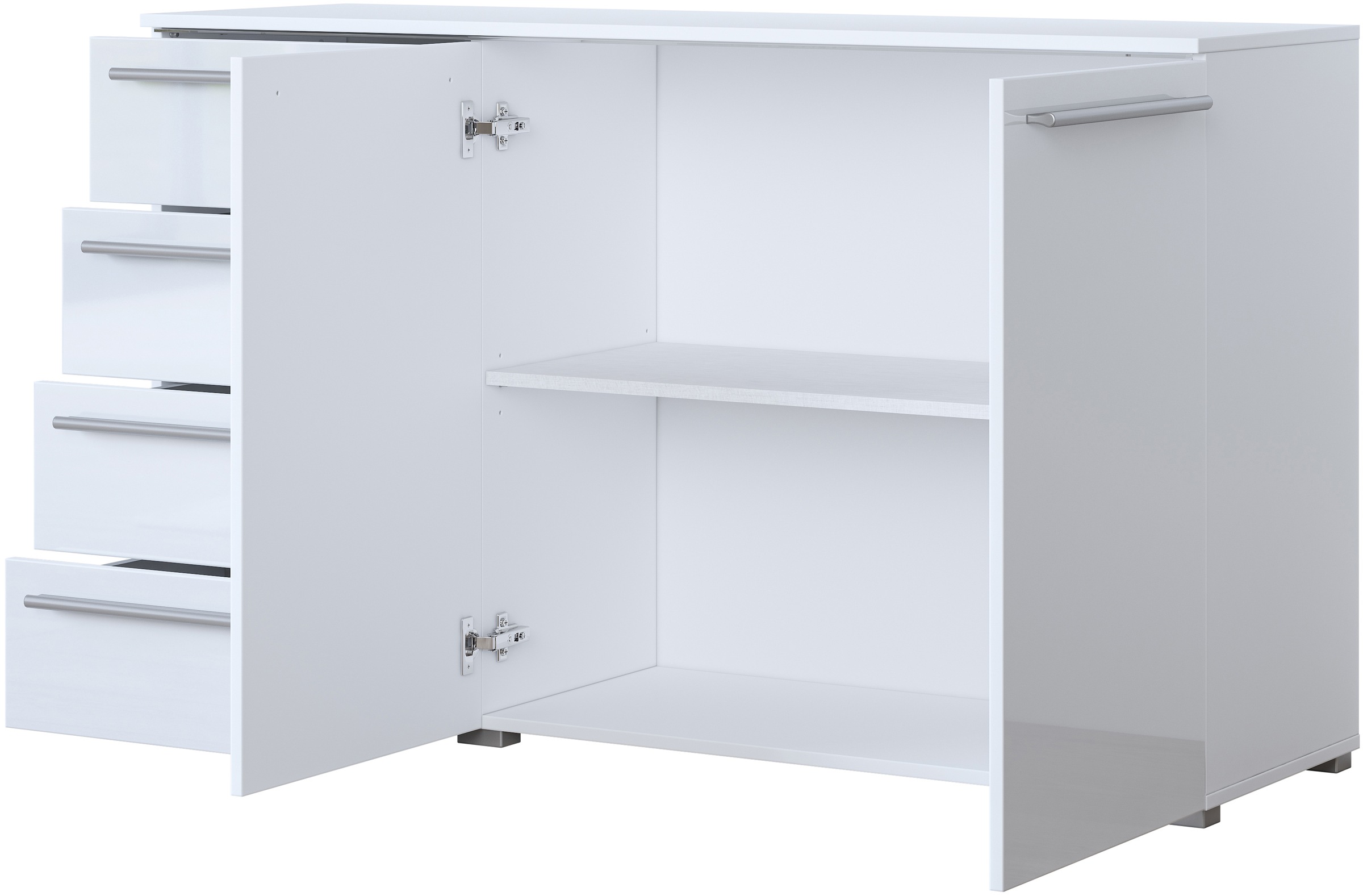INOSIGN Sideboard »India, aus FSC-zertifiziertem Holzwerkstoff, Made in Europe«, (135x81x41 (BxHxT), Schieferoptik oder weiß mit Hochglanzfronten), Schubladenschrank inklusive Beleuchtung mit Fernbedienung