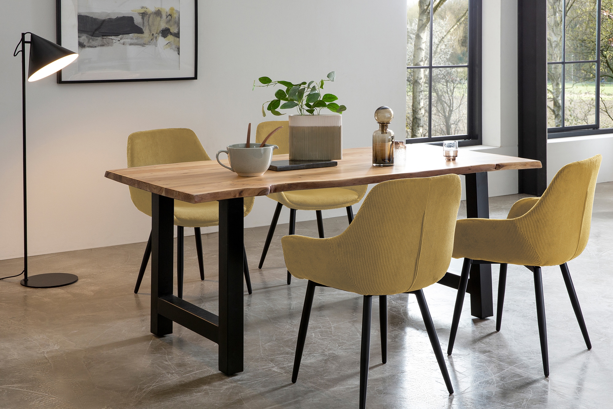 Essgruppe SALESFEVER, beige, Massivholz, Metall, Polyester, Sitzmöbel-Sets, "Elegante Essgruppe für stilvolles Speisen", Massivholz geölt und