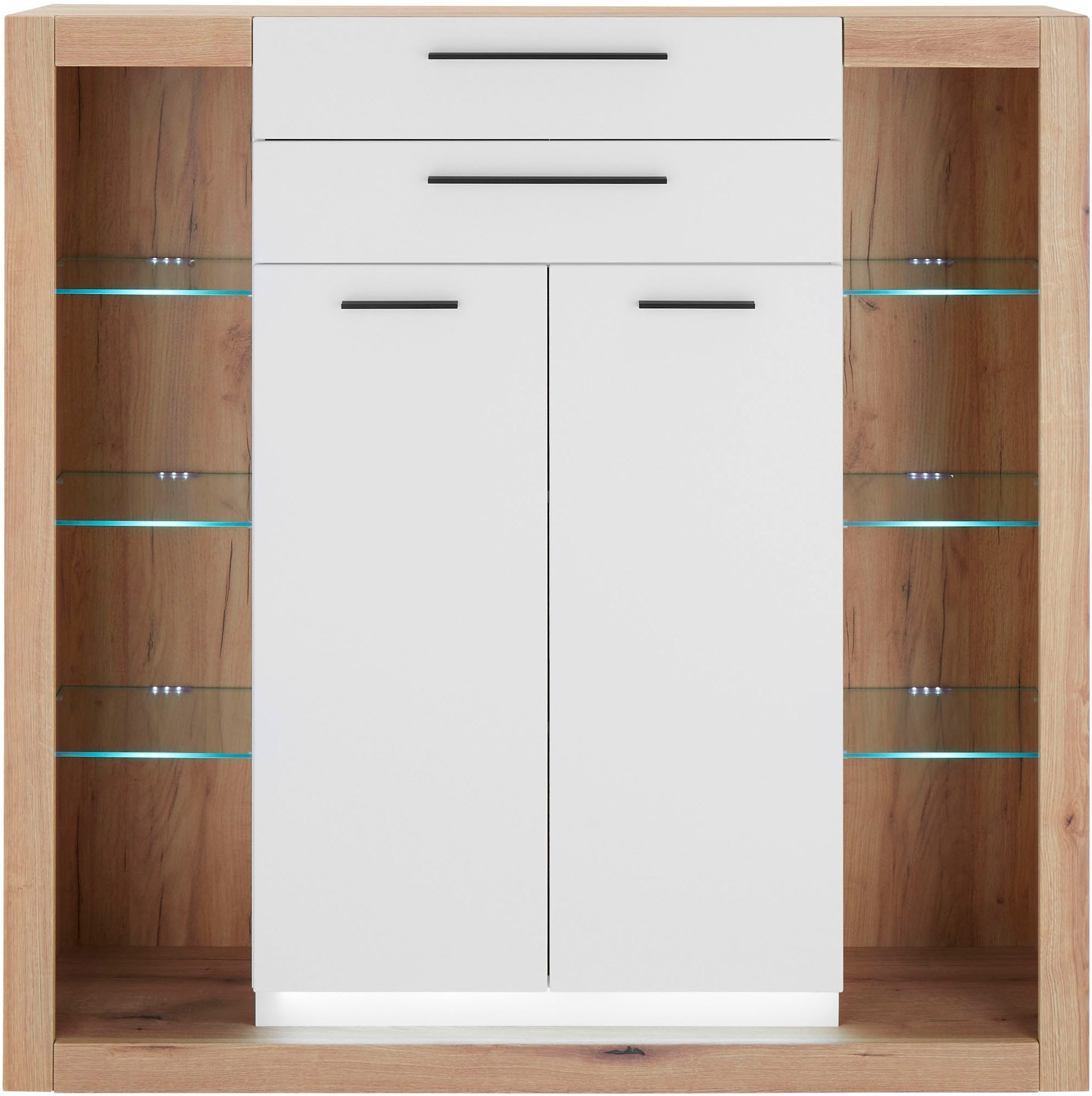INOSIGN Highboard »Brixen, moderne Kommode, Stauraumelement in Eiche Evoke Dekor«, Metallgriffe, ausreichend Stauraum, vielseitig einsetzbar