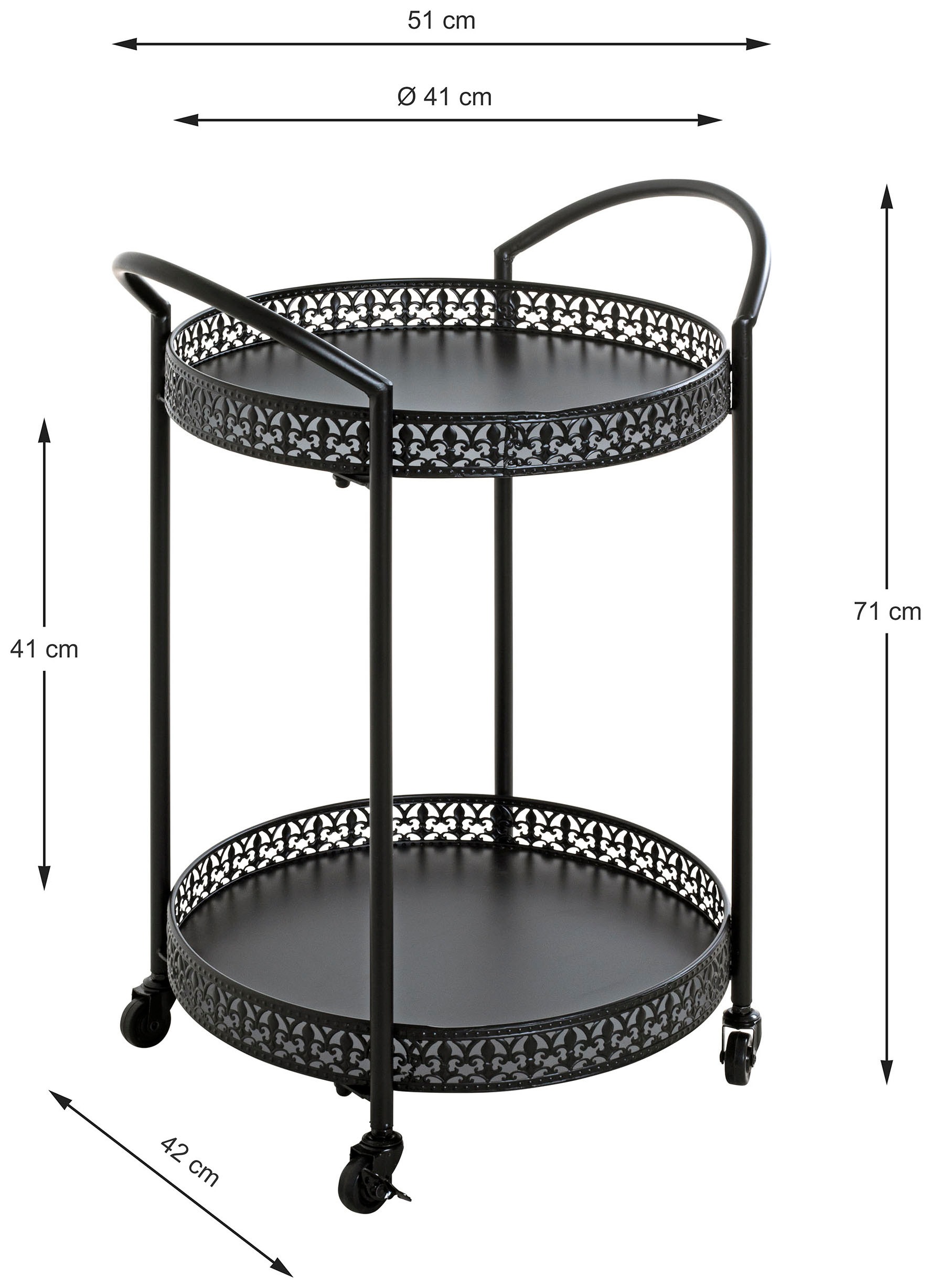 HAKU Servierwagen »Dinett, Kaffeetisch, Küchenwagen, Serviertisch, Teewagen, Trolley« 1 Stk. tlg. rund - aus Metall Schwarz - Ø/H /71 cm