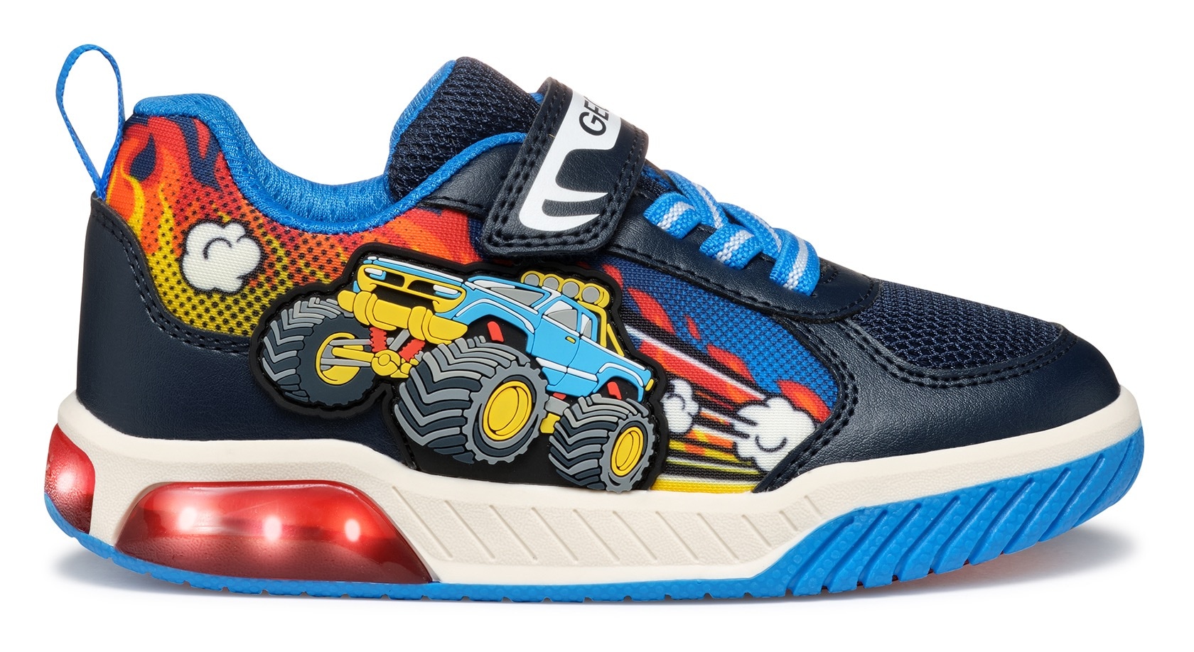 Geox Sneaker »J INEK BOY Blinkschuh«, Kindergartenschuh, Klettschuh mit Fahrzeug Motiv