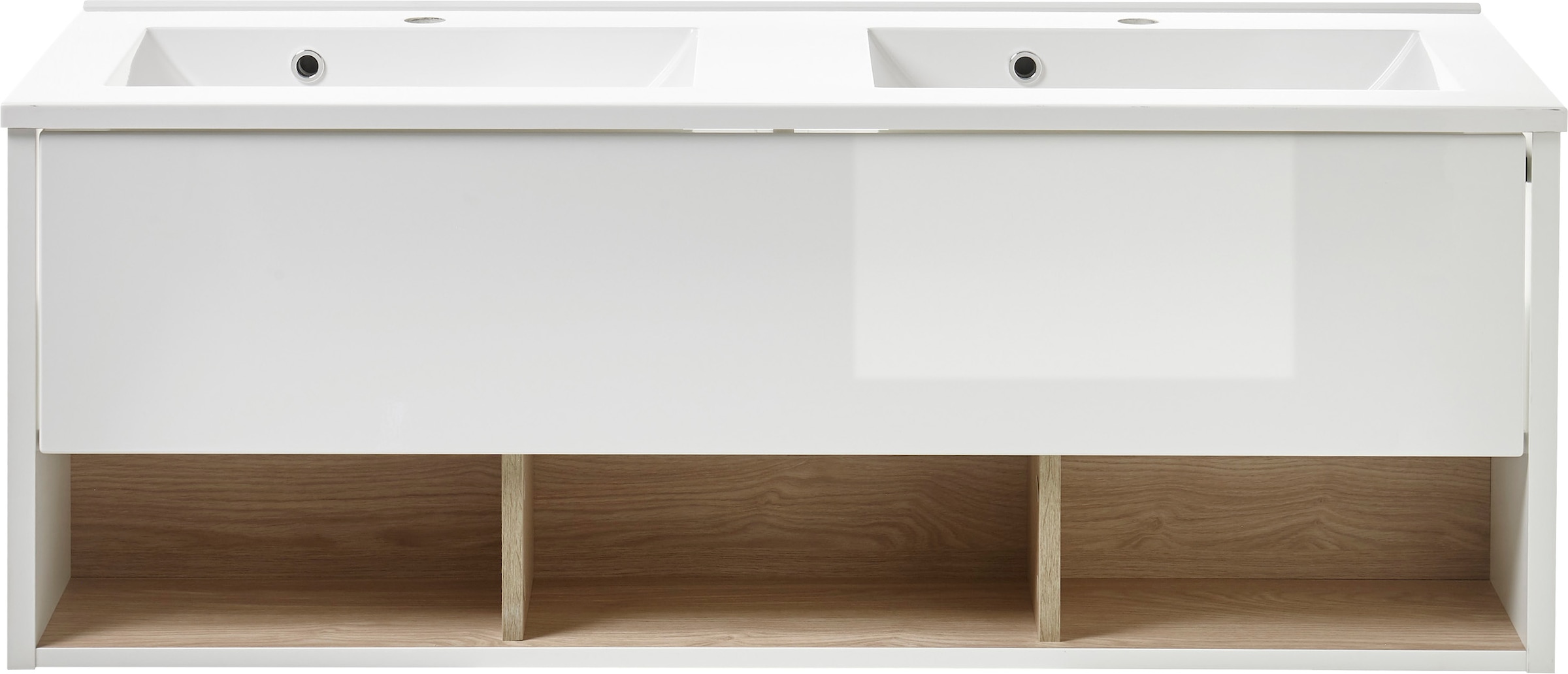 Places of Style Badmöbel-Set »Studio Line, Bad im modernen Design, 4-teiliges Badezimmer«, (4 St.), Schrank, Waschtisch und Spiegel, in zwei Farben verfügbar, Stauraum