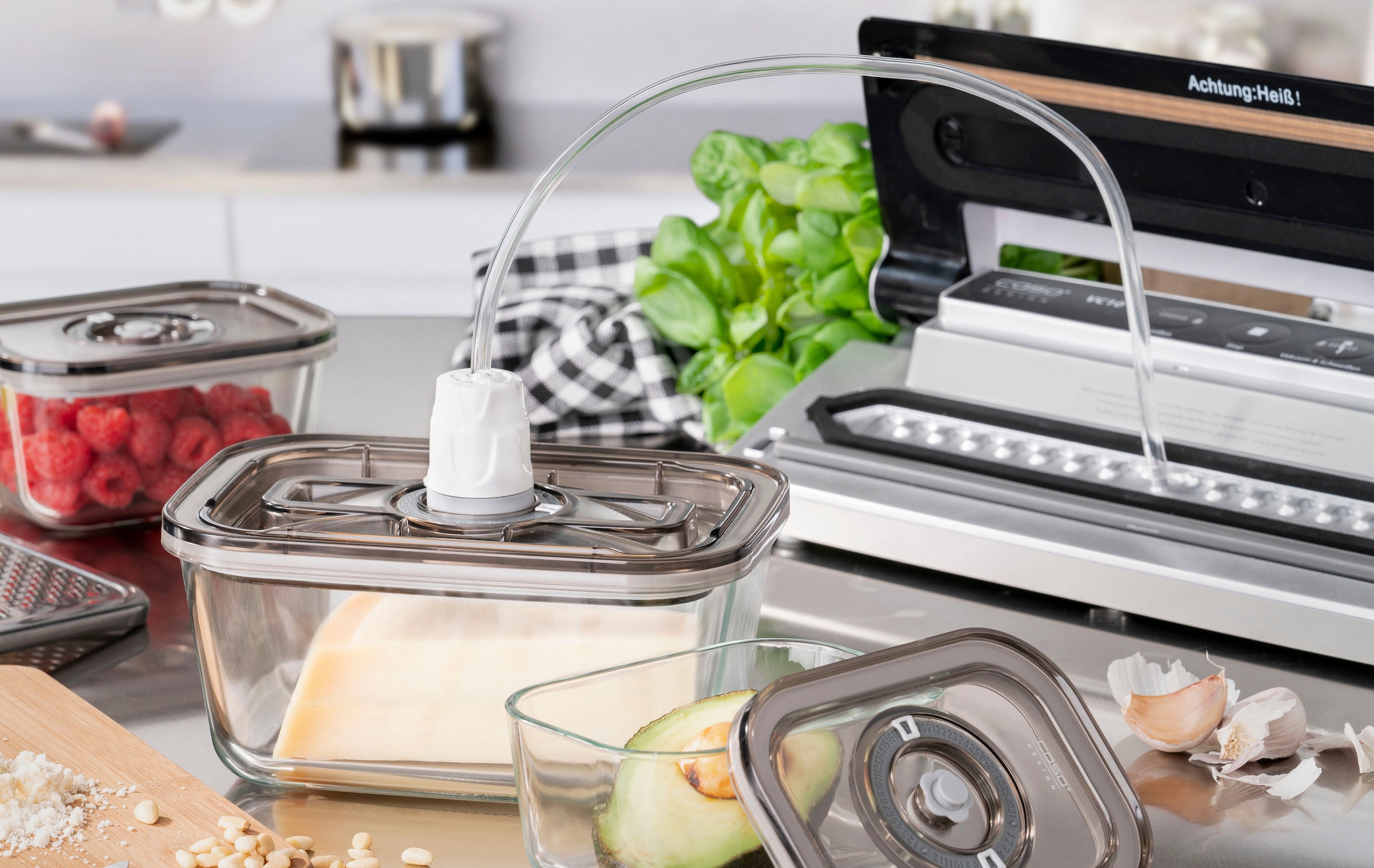 Caso Vakuumbehälter »1177 VacuBoxx Eco-Set«, (Set, 4 tlg., 1 Vakuumschlauch mit Adapter), 3 Glasbehälter mit Kunststoffdeckel