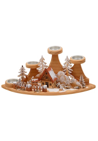 Teelichthalter »Winterlandschaft, Weihnachtsdeko aus Holz«, (1 St.)