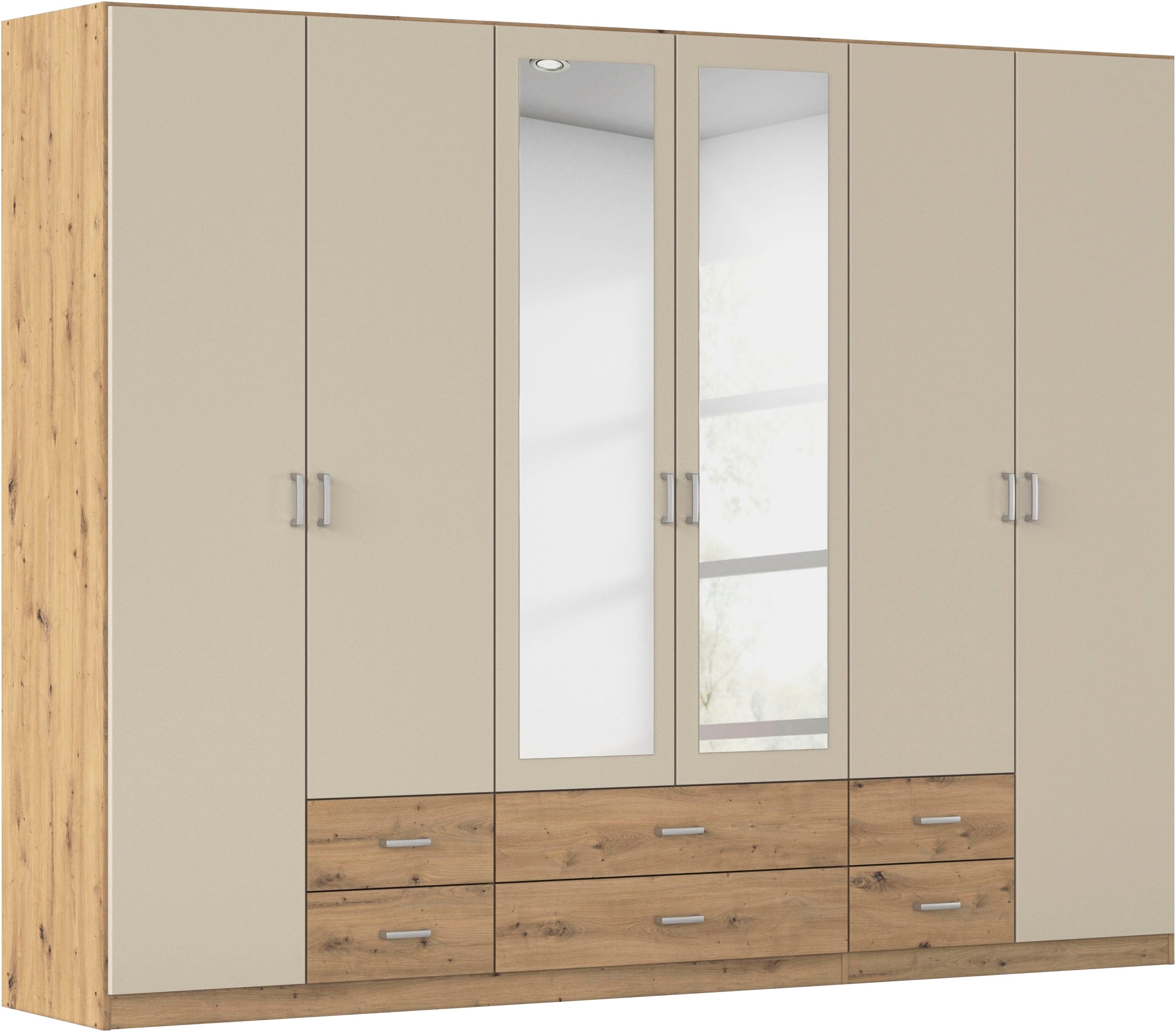rauch Kleiderschrank "Schrank Garderobe Ankleide GAMMA Breiten 91/136/181/226/271/315/360 cm" in 3 Ausstattungen BASIC/CLASSIC/PREMIUM (inkl. SOFT-CLOSE-Funktion), verschiedene Griff-Varianten, mit Spiegel TOPSELLER MADE IN GERMANY