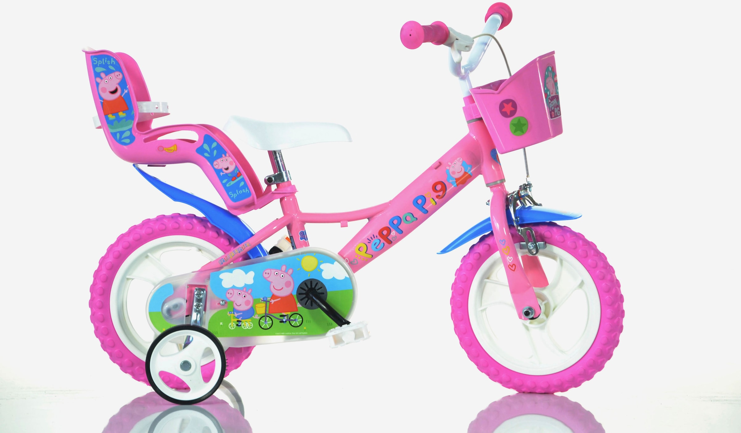 Dino Bikes Kinderfahrrad "12" Peppa Wutz stabiler Stahl-Rahmen, Stützräder, kindgerecht" 1 Gang mit Stützrädern, Korb und Puppensitz