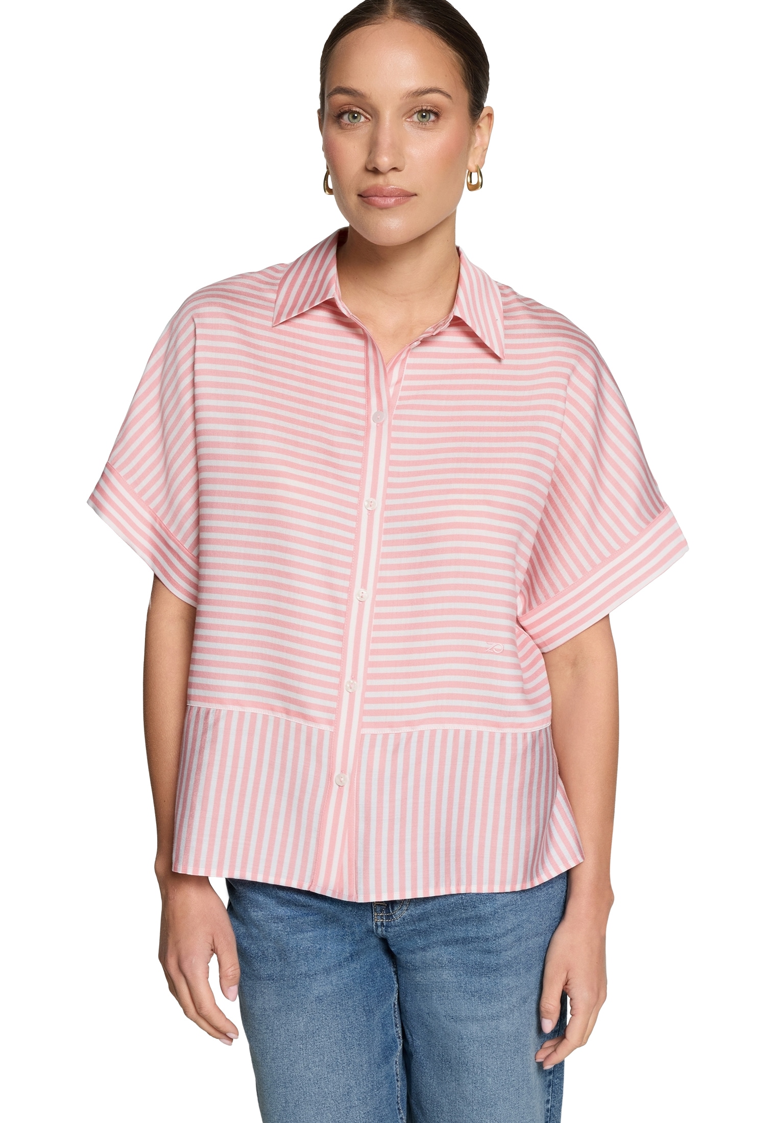 Hemdbluse ZERO "Damen mit Streifen", Damen, Gr. 38, rosé, cream, Obermaterial: 86% Viskose, 14% Polyester, lässig geschnitten normal, Blusen Hemdbluse