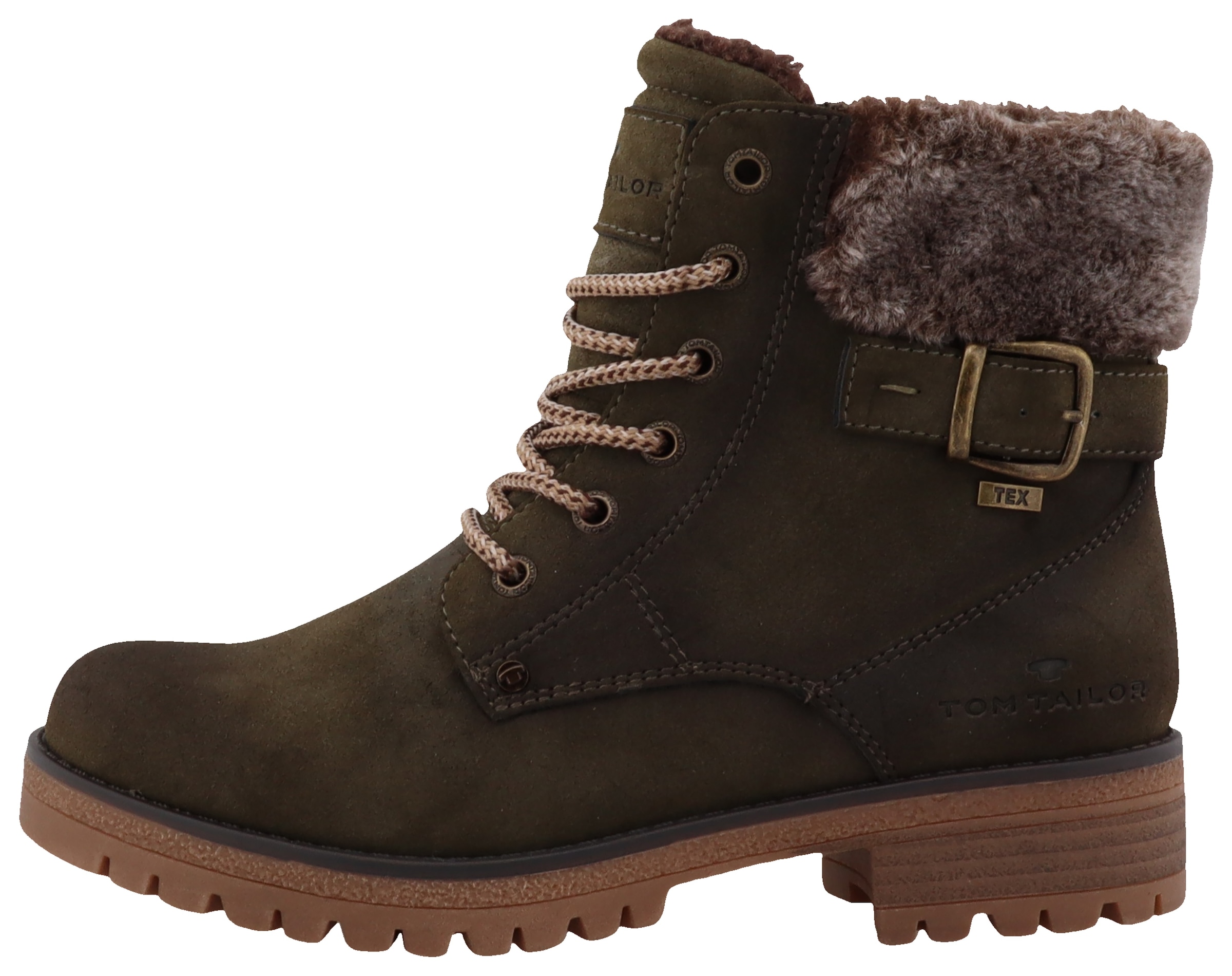 TOM TAILOR Winterboots, Blockabsatz, Schnürboots, Winterstiefelette, modische Zierschnalle