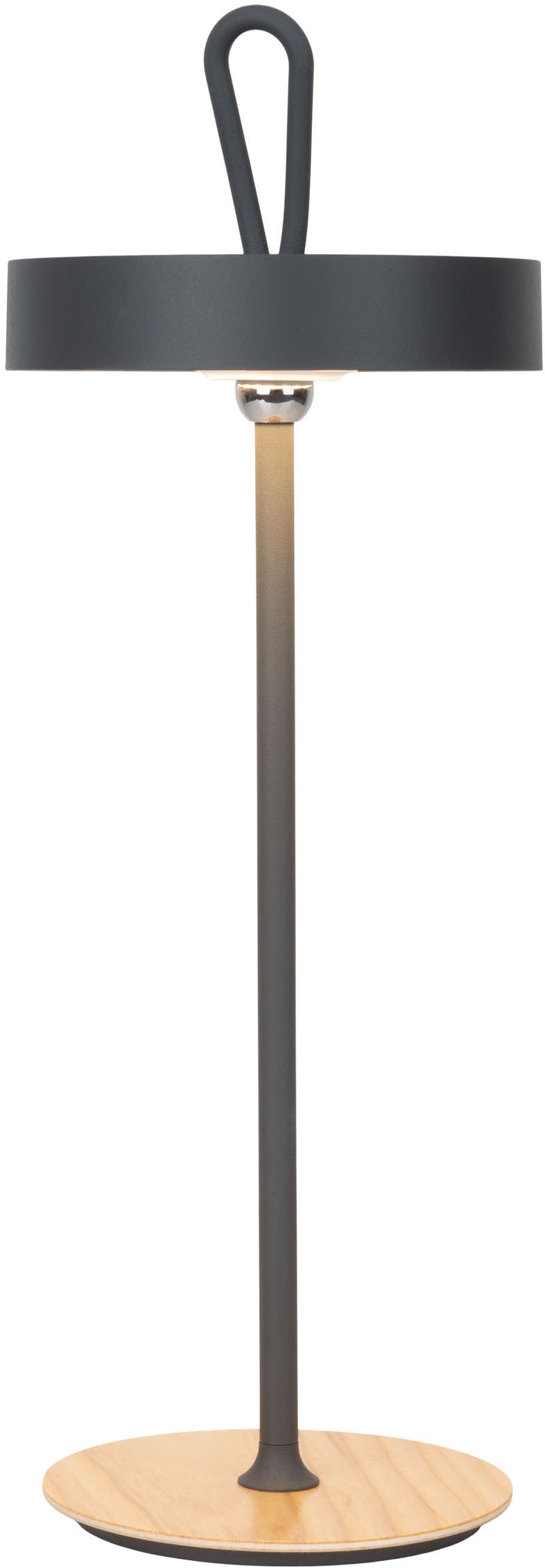 my home LED Tischleuchte »Charmont mit Holzfuß, abnehmbares Kopfteil als Hängeleuchte verwendbar« LED-Modul 1 Stk. Warmweiß aufladbar, inkl Akku + USB Kabel, Kopfteil magnetisch, abnehmbar, Holz