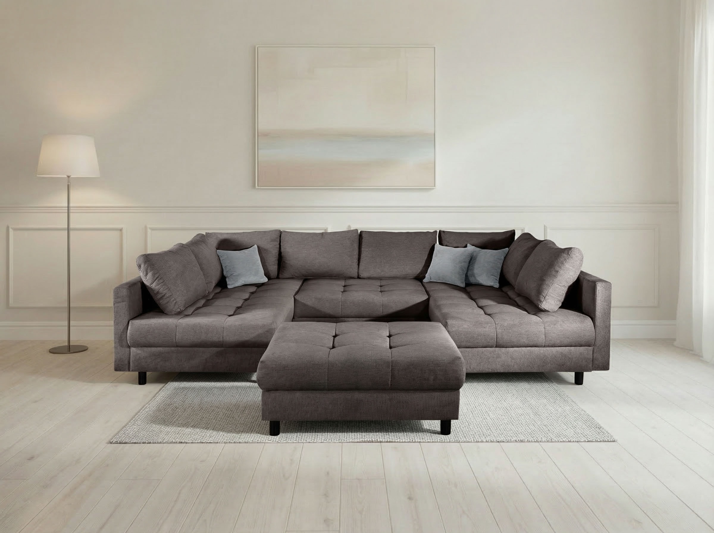 OTTO home "Antonia U-Form, B: 298 cm, inkl. Hocker, Federkernpolsterung" extra große Liegefläche, 282x178cm, inkl. 3 Zierkissen