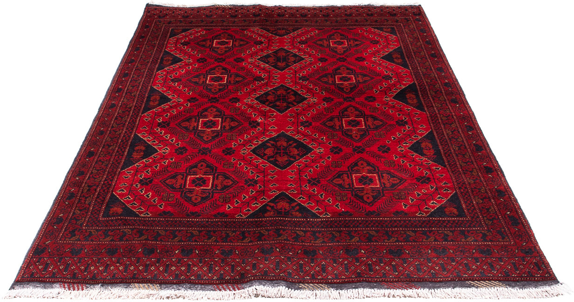 morgenland Orientteppich "Afghan - Kunduz - 199 x 126 cm - dunkelrot", rechteckig, 7 mm Höhe, Wohnzimmer, Handgeknüpft, 