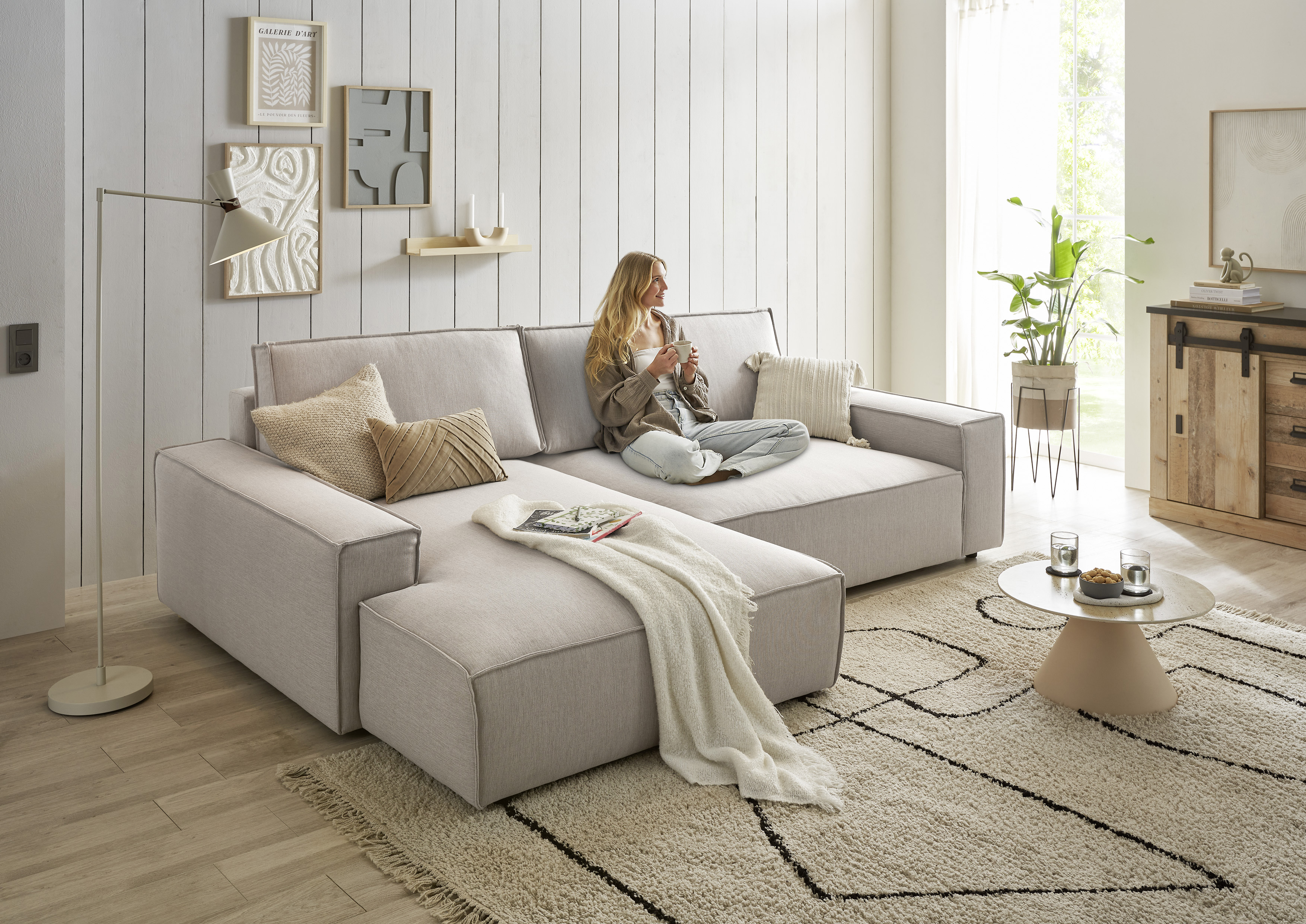 OTTO home Ecksofa "SHERWOOD XXL Leinenoptik 284, Big-Sofa L-Form, tiefe Sitzfläche 95 cm" Recamiere rechts/links, als Schlafsofa stellbar, Cord u. Leinenoptik