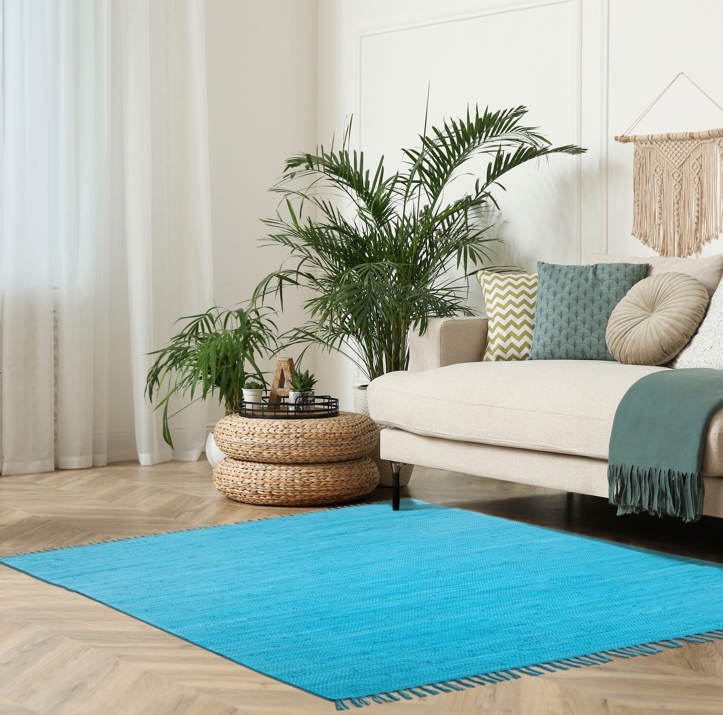 my home Teppich »Cadis«, rechteckig, Wendeteppich mit Fransen, Uni Farben, handgewebt, reine Baumwolle