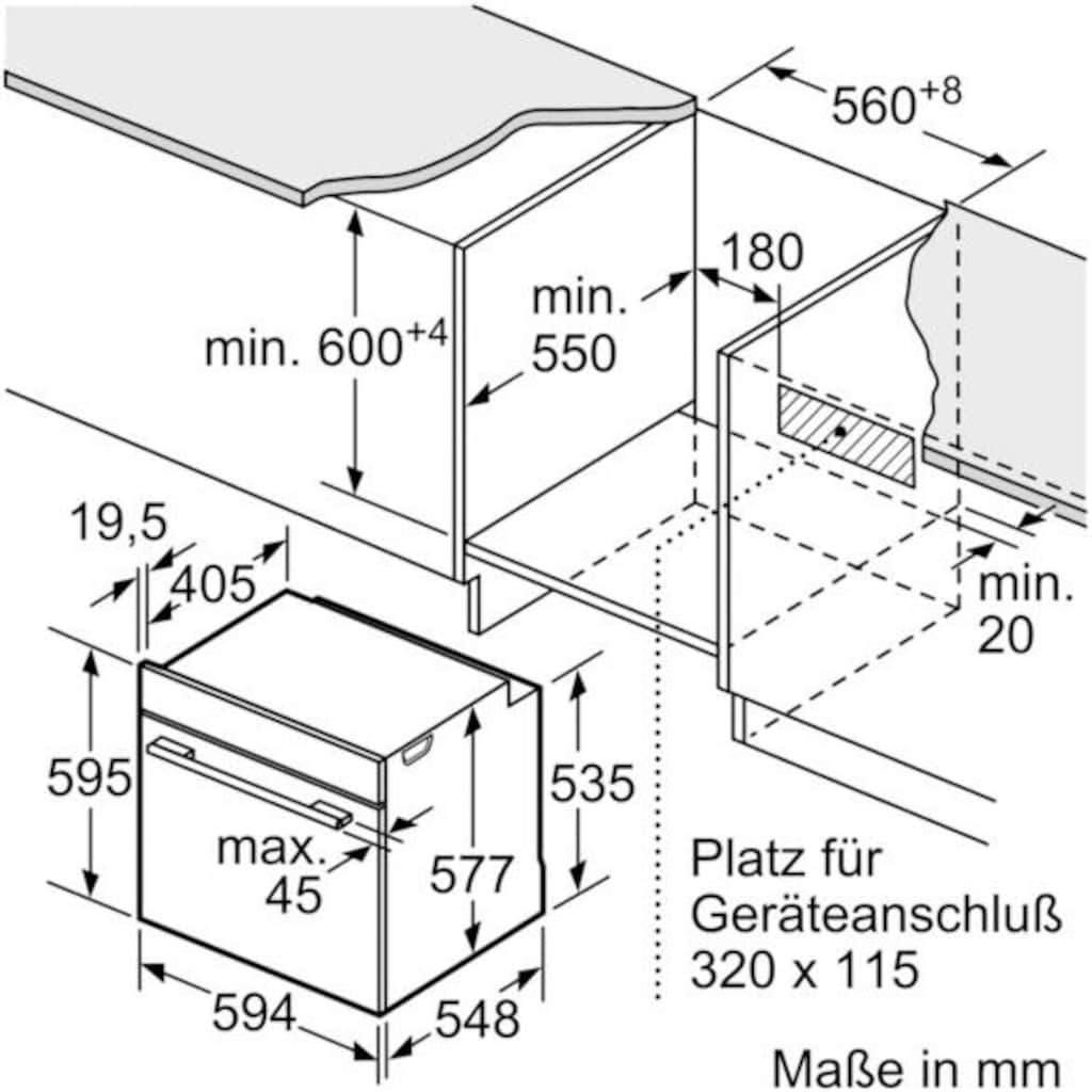 SIEMENS Einbaubackofen »HB634GBW1«, HB634GBW1, mit Teleskopauszug nachrüstbar, ecoClean