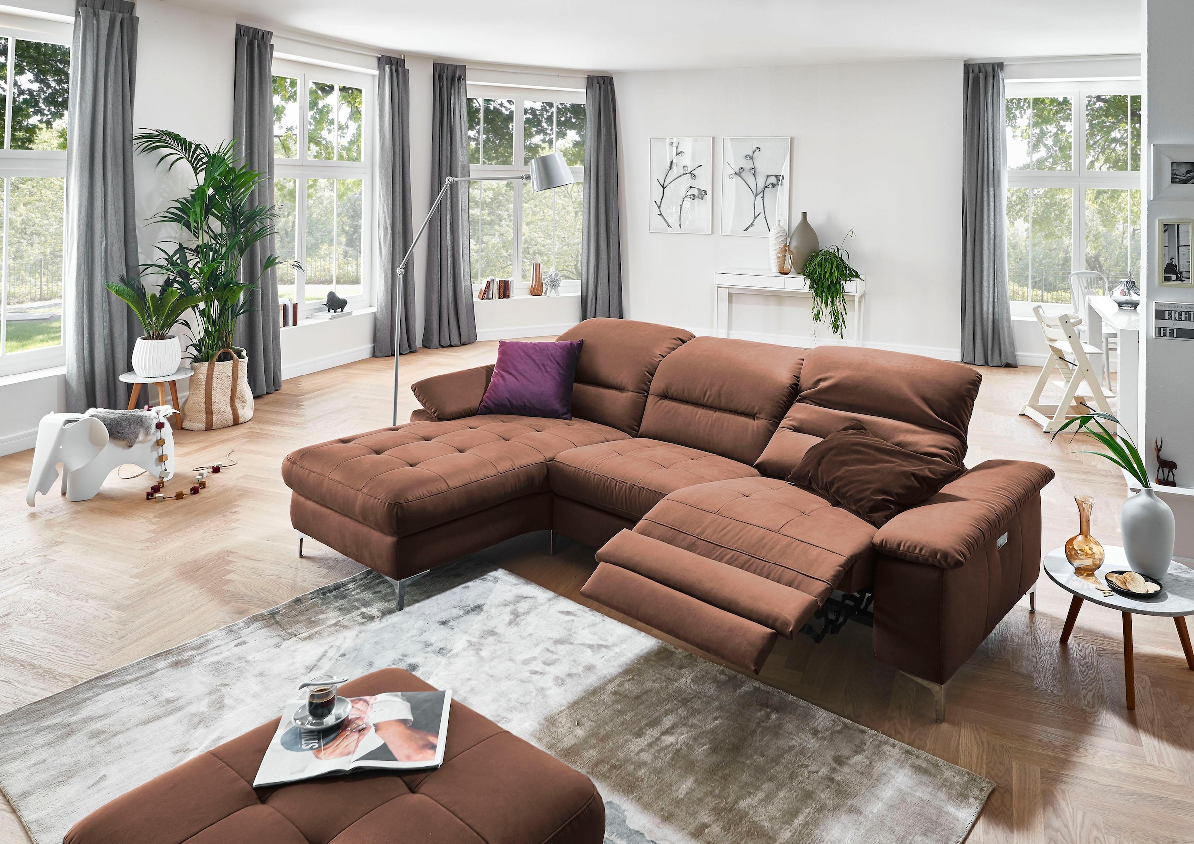 Places of Style Ecksofa »Basel L-Form«, mit vollmotorischer Relaxfunktion und motorischer Recamiere