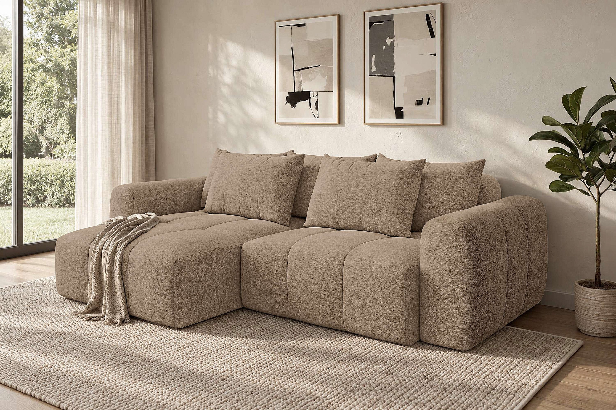 OTTO home Ecksofa »AVVELLA Schlafsofa, Bettkasten, komfortables Sitzgefühl, Breite 256cm« Liegefläche 135x200cm, Bettkasten, mit Rückenkissen, moderne Steppung