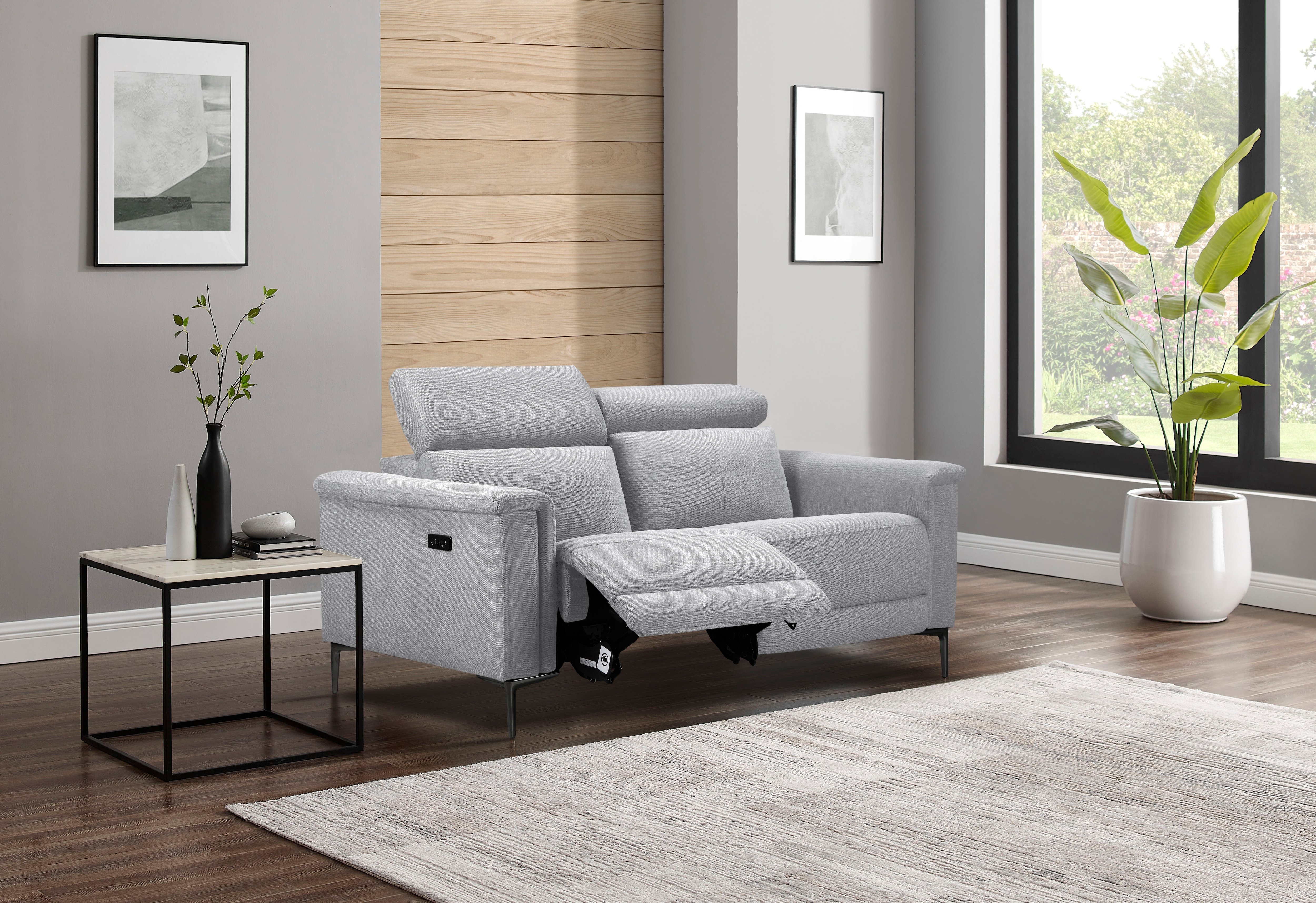 OTTO home 2-Sitzer "LUND,Struktur-Bezug, 160 cm, mit Relaxfunktion und Kopfteilverstellung" manuell od. elektrisch (m.USB-A), Federkern und Kopfteilverstellung