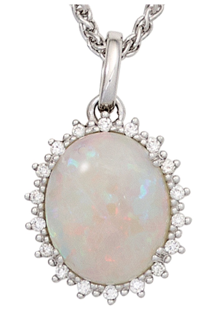 JOBO Kettenanhänger »Anhänger oval«, 585 Weißgold 18 Diamanten und Opal-Cabochon