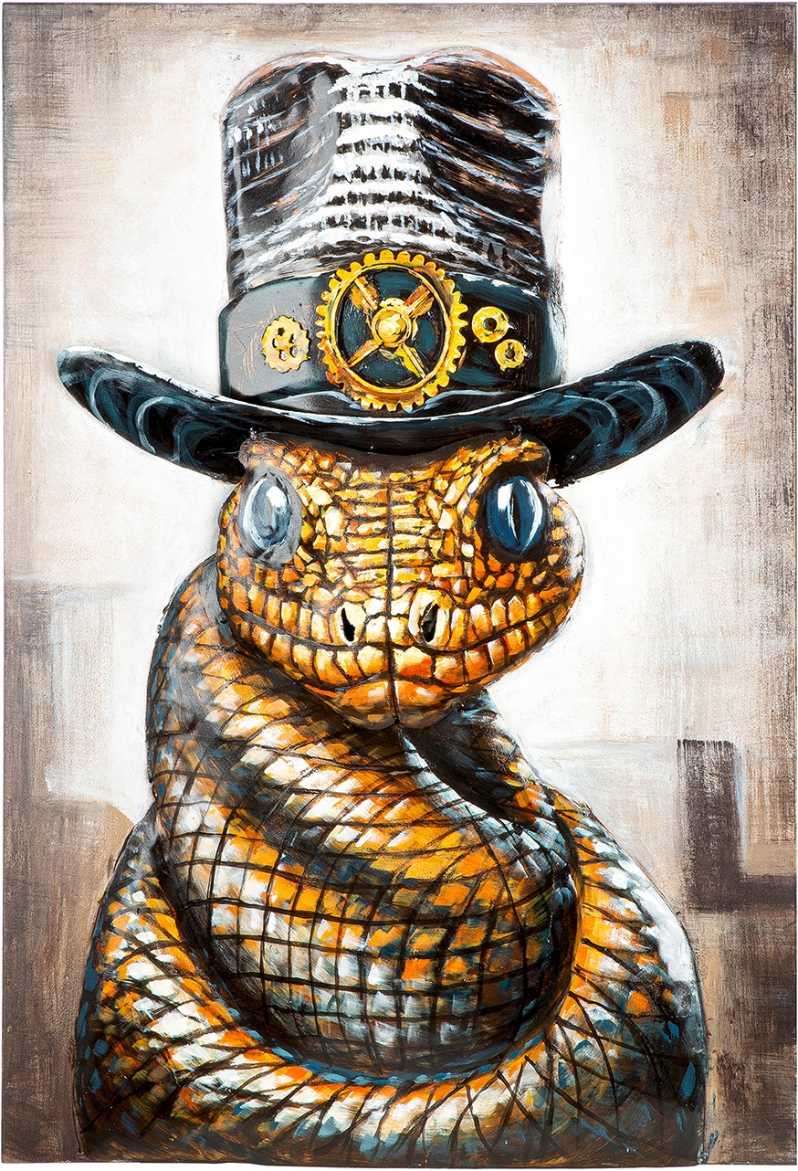 GILDE Metallbild "Bild rechteckig Snake with attitude braun" Tiere 1 Stk. tlg. Schlangenbild Tiermotiv extravagantes Design Statementpiece Eyecatcher