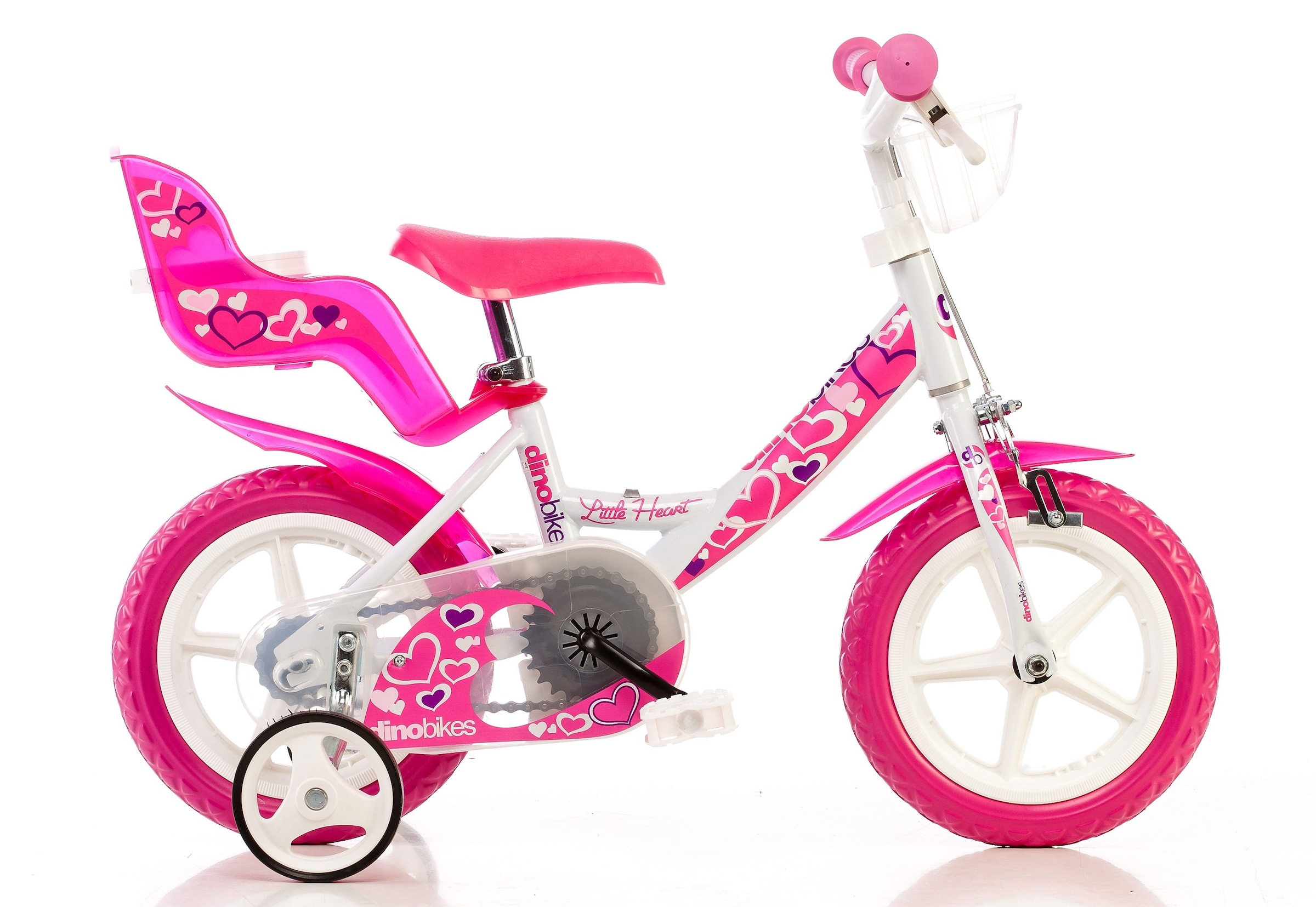 Dino Bikes Kinderfahrrad "12" Little Heart Kinderfahrrad stabiler Stahl-Rahmen Stützräder" 1 Gang mit Stützrädern, Korb und Puppensitz
