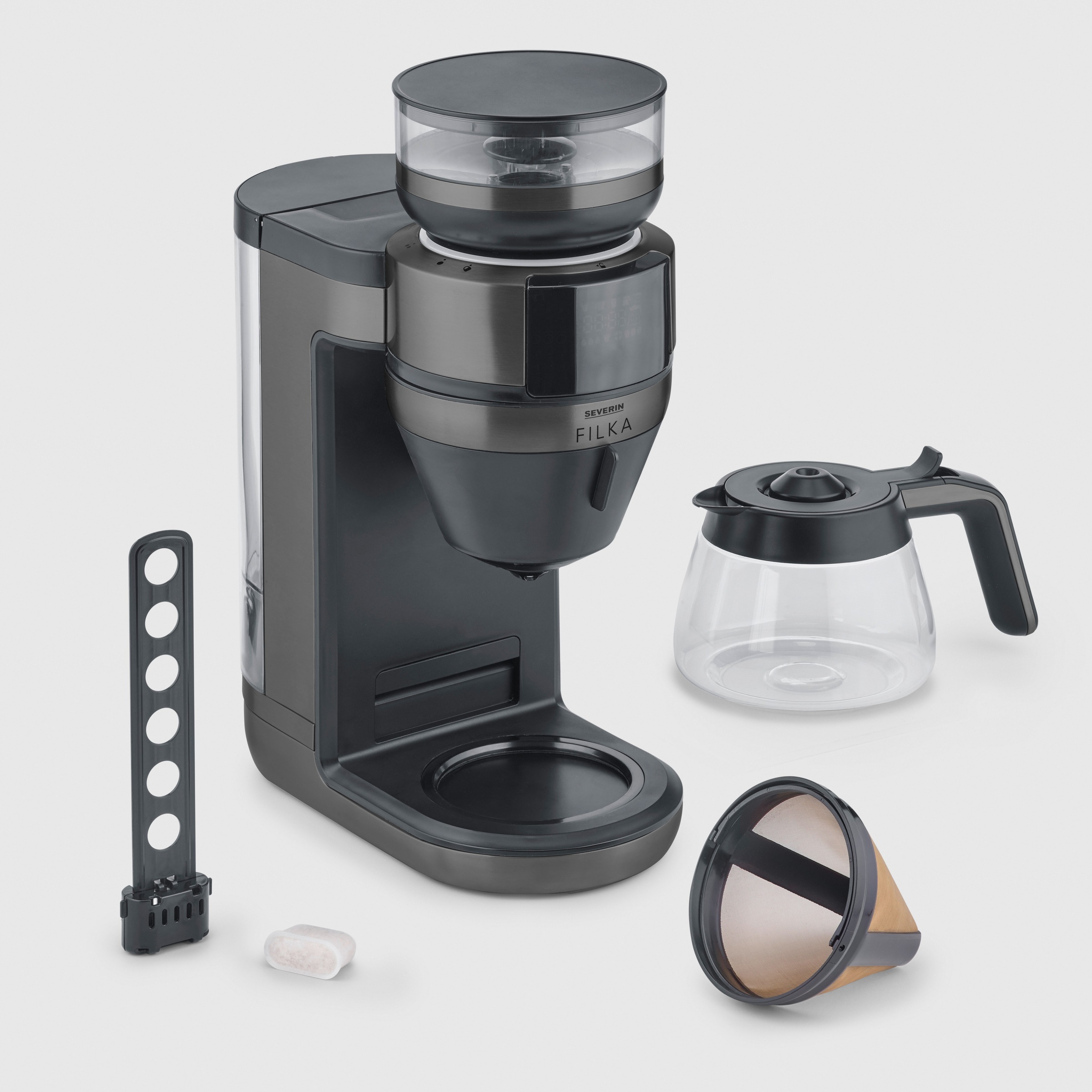 Severin Kaffeemaschine mit Mahlwerk »KA 4849 FILKA Limited Edition Dark Inox«, 1,4 l Kaffeekanne, Papierfilter, 1x4