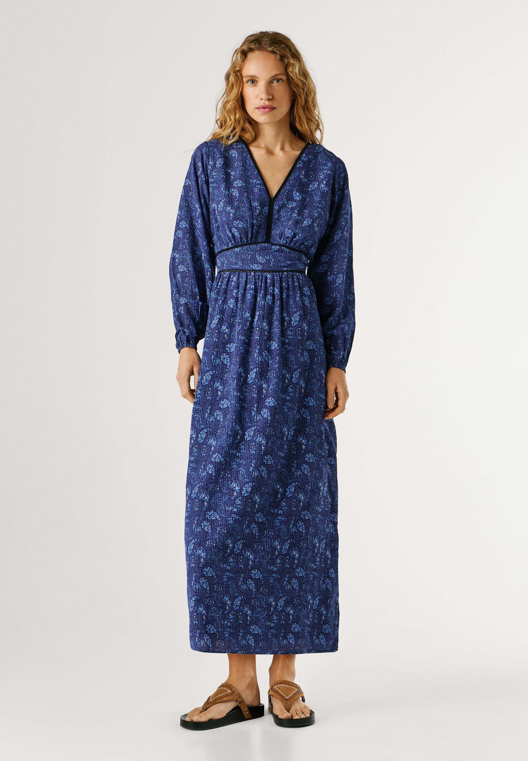 PEPE JEANS Damen Maxikleid "dress BARBY DRESS", blau, Gr. XS, 75% Viskose, 25% Baumwolle, Kleider
