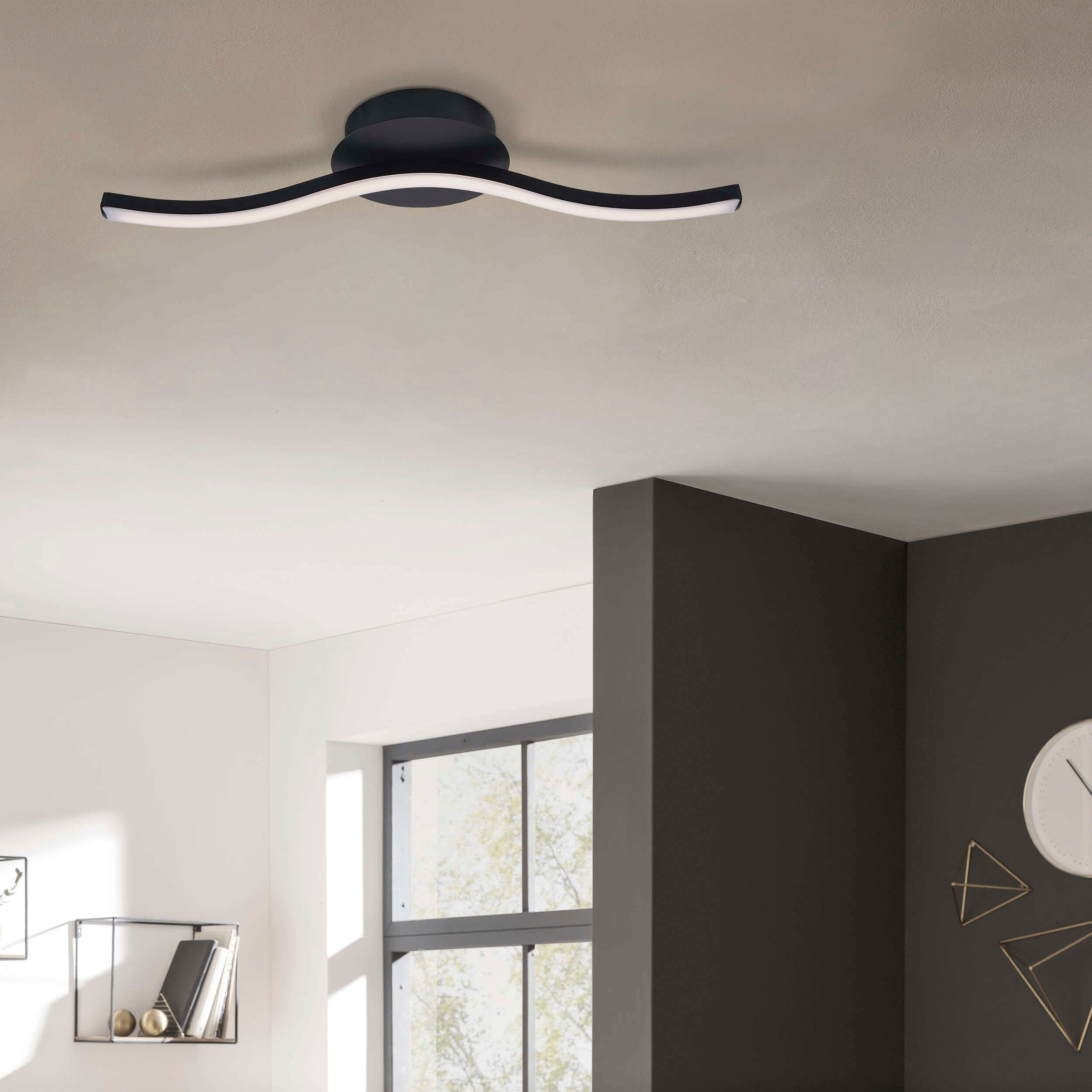näve LED Deckenleuchte »Onda«, 1 flammig, Leuchtmittel LED-Modul | LED fest integriert, Deckenlampe, Wandleuchte warmweiß, L: 45cm, 6W, schwarz-matt, IP20