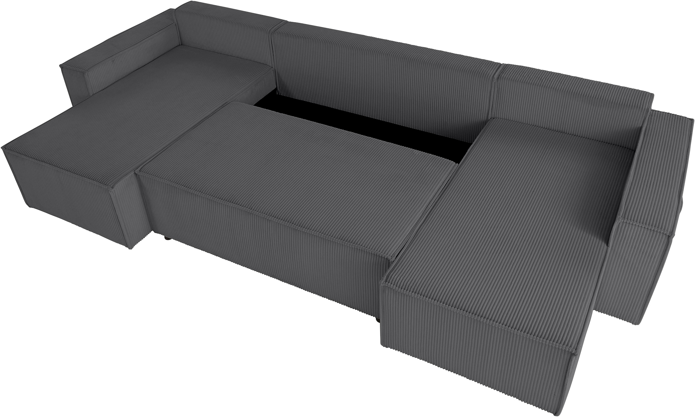 OTTO home Wohnlandschaft »CASSI, 311 cm, U-Form, Schlafsofa, Dauerschläfer, Boxspringfederung«, Schlaffunktion (133/270cm), Bettkasten, Seitentaschen, Cord-Bezug
