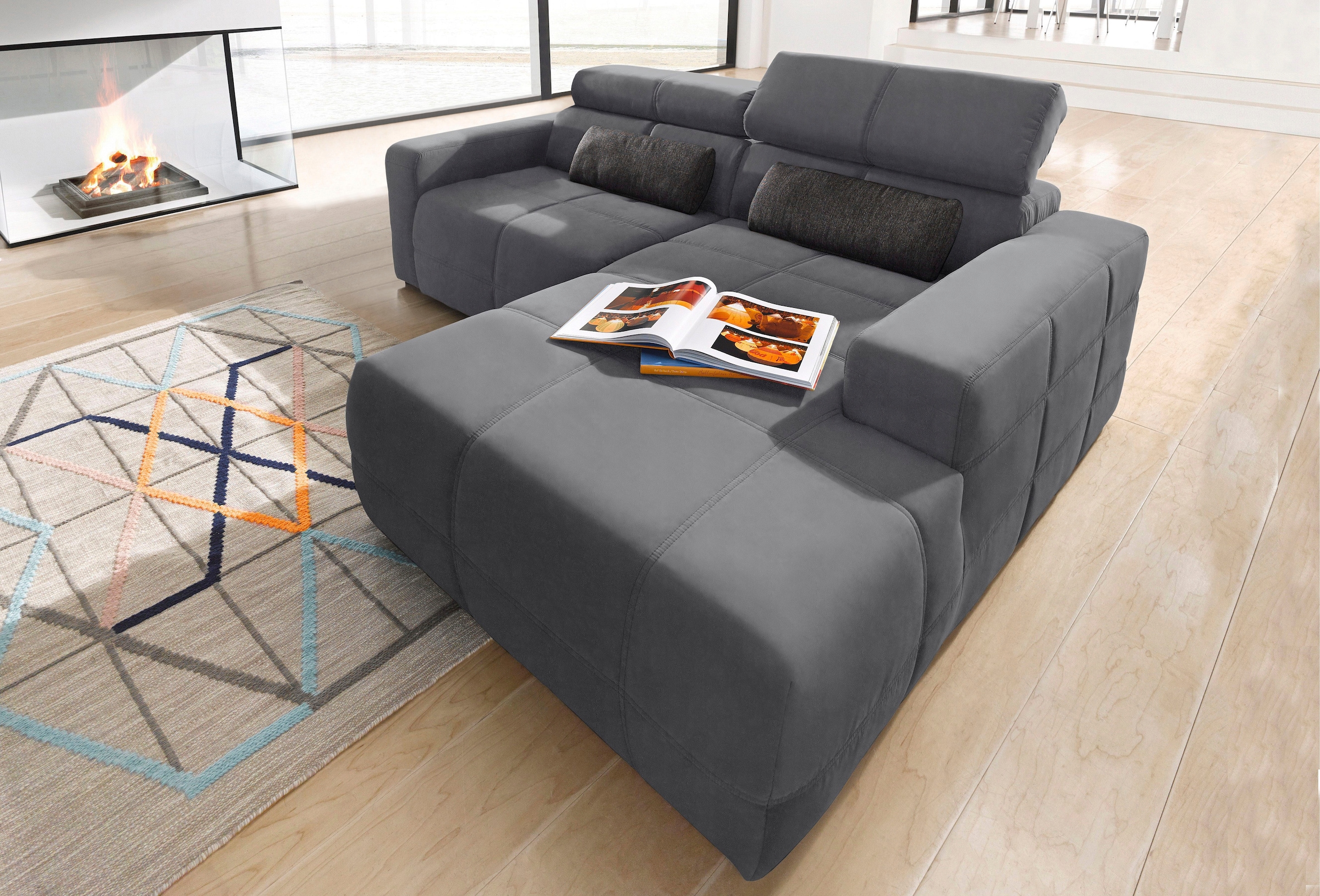 DOMO collection Ecksofa "BRANDON inkl. Kopfteilverstellung, 214x100x80 cm, L-Form" Mit Kopfteilverstellung, auch in Leder und Cord, L-Form