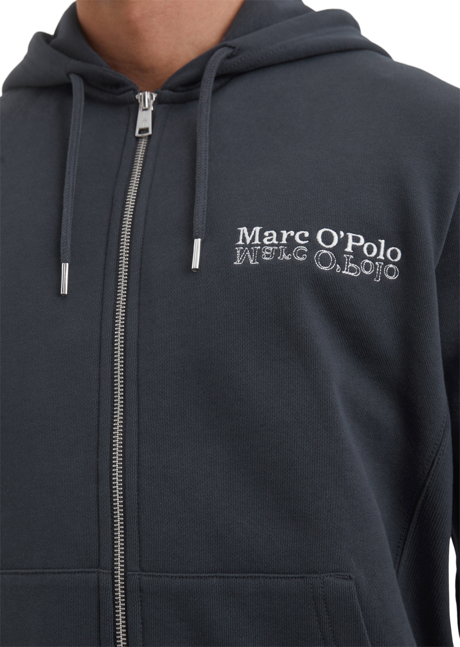 Marc O'Polo Kapuzensweatjacke, mit elastischen Rippeinsätzen seitlich