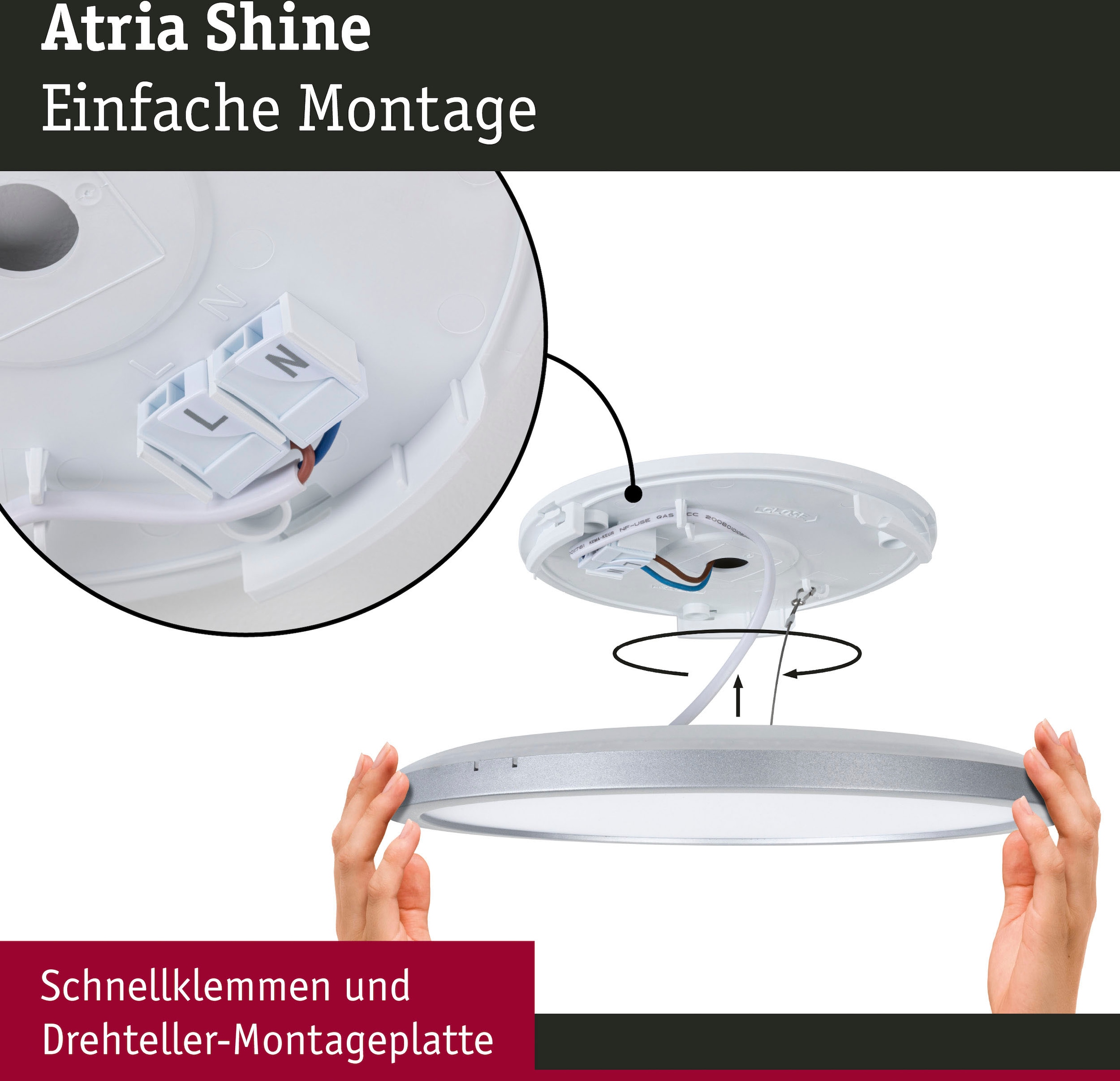 Paulmann LED Panel »Atria Shine IP44 16W 3000K 293mm Eiche Kunststoff«, 1 flammig-flammig, Hintergrundbeleuchtung